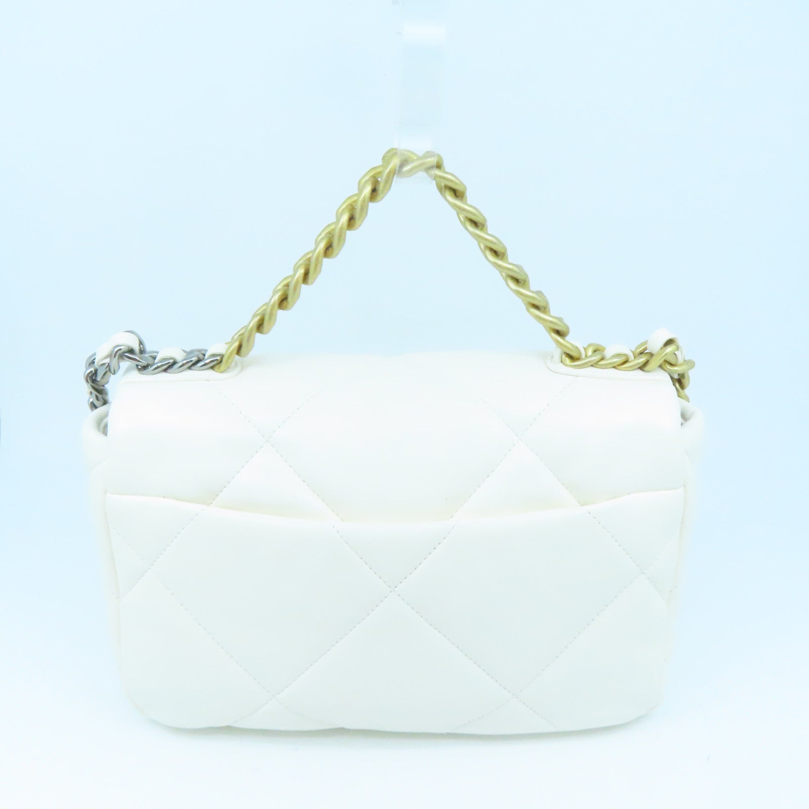 CHANEL rhombic cowhide leather Chain Shoulder Bag gold buckle handle shoulder bag dual-use white