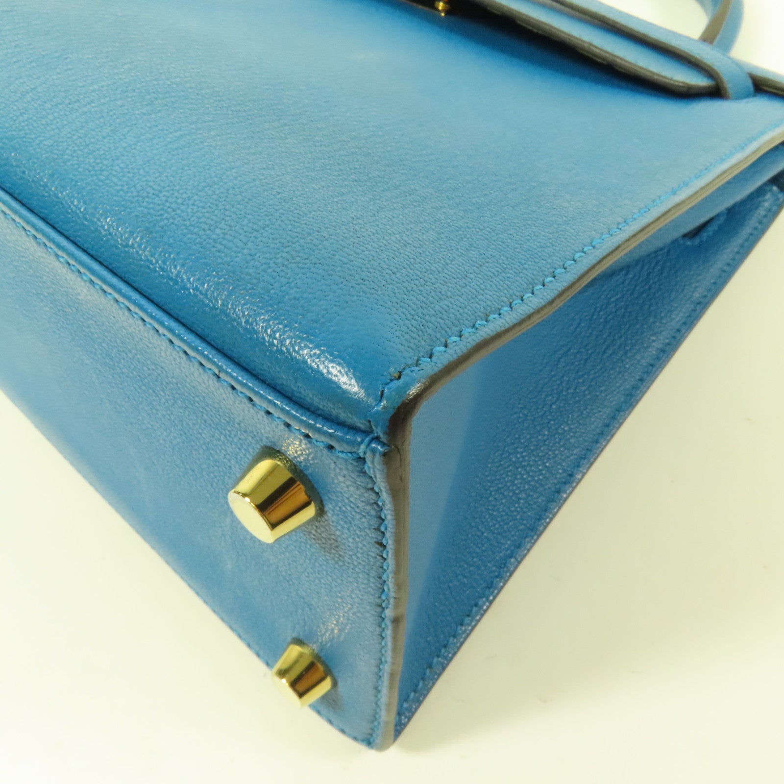 HERMES Chevre皮革Kelly 25金扣手挽肩背兩用袋Blue Zanzibar