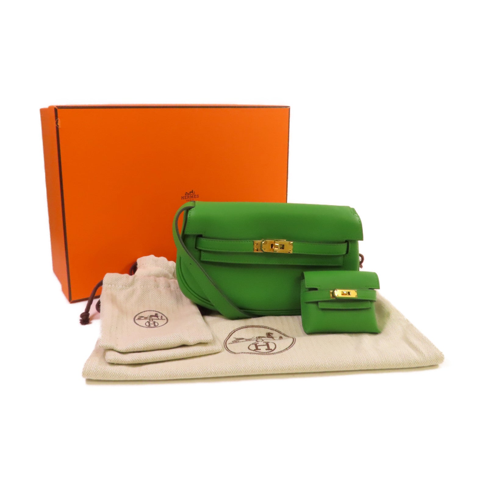 HERMES 【激減優惠】Swift皮革Kelly Moove Shoulder Bag金扣肩背袋A8 Vert Yucca絲蘭綠色