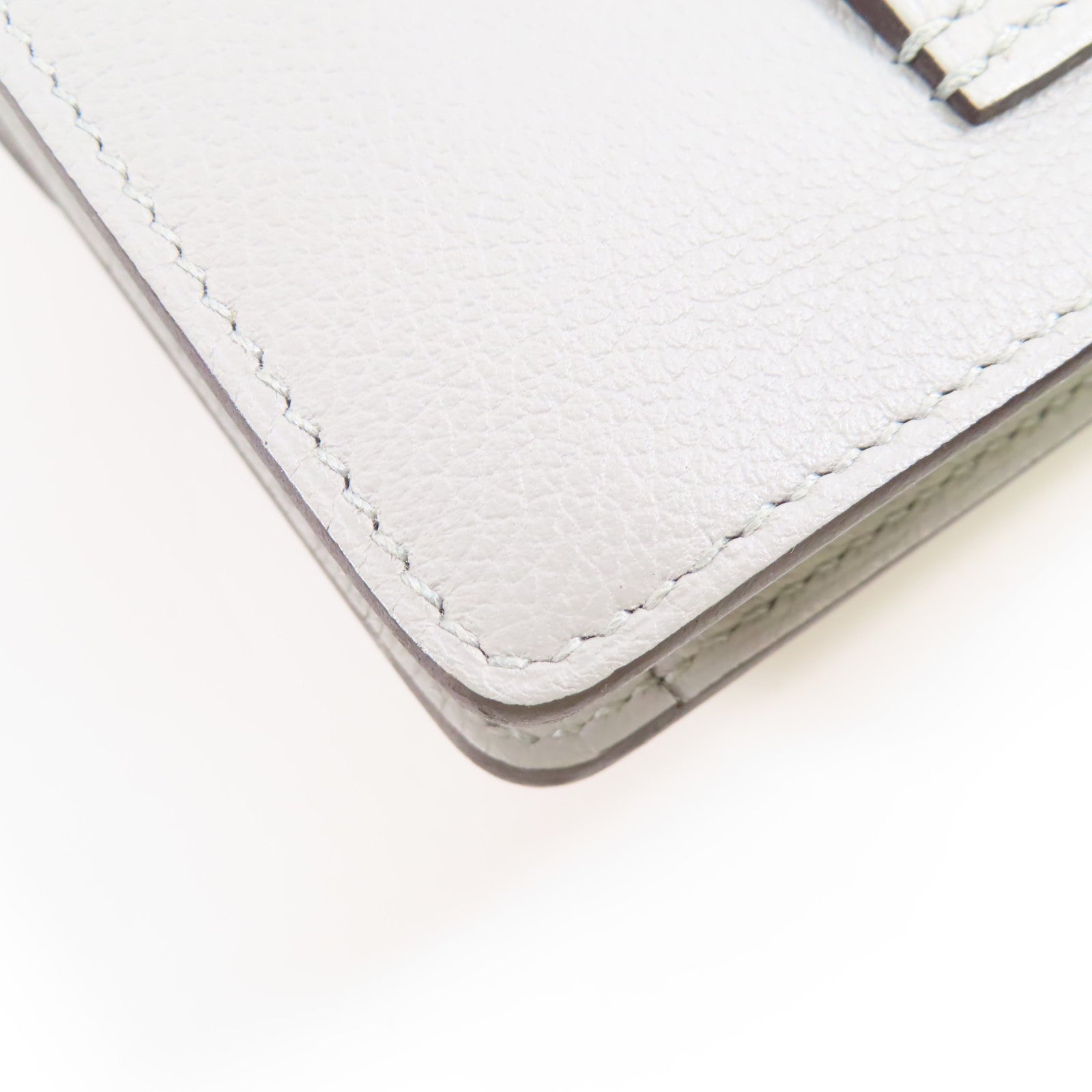 HERMES Evercolor皮革Roulis Slim金扣錢包Bleu Glacier/灰藍色