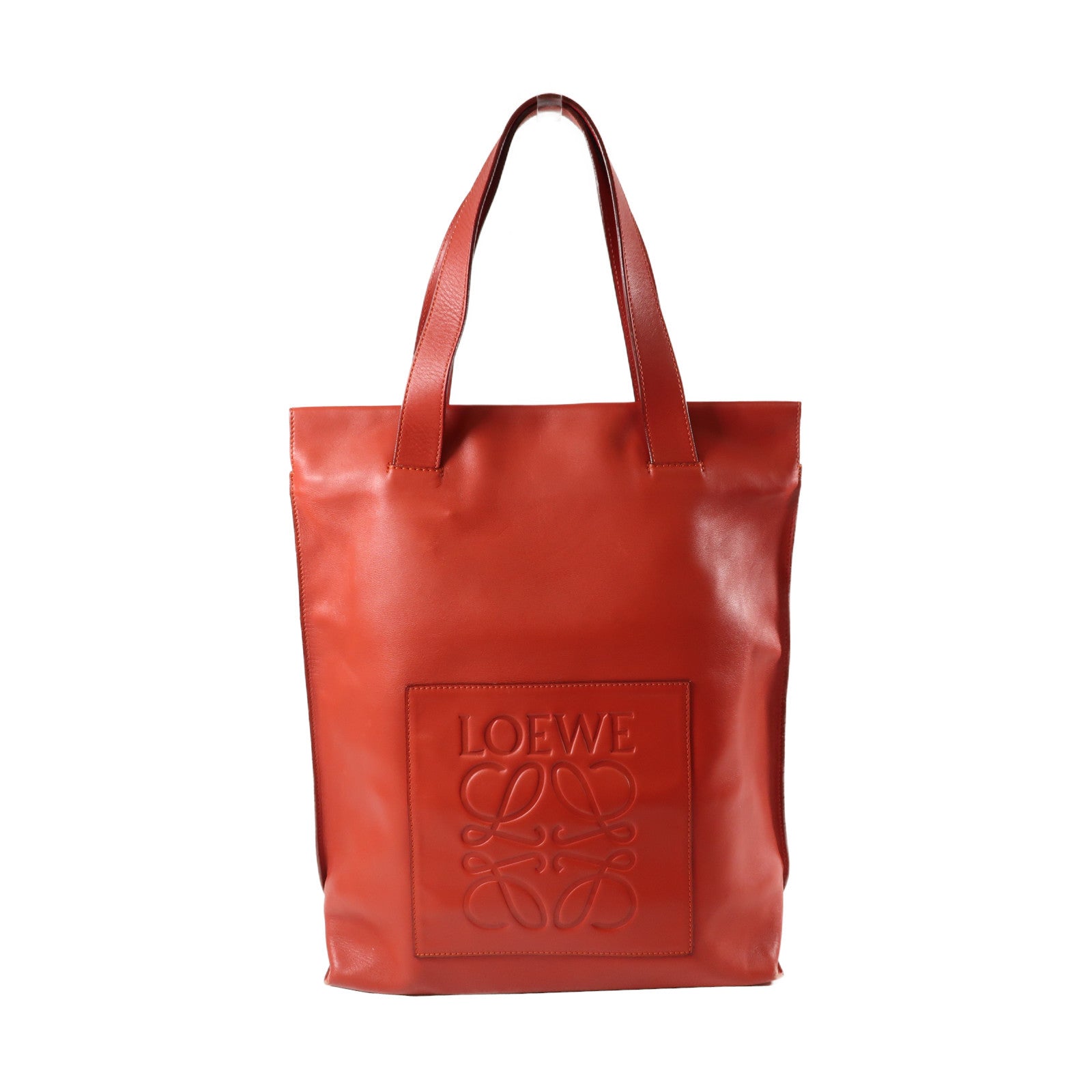 LOEWE 牛皮皮革Tote Bag銀扣手挽袋紅色