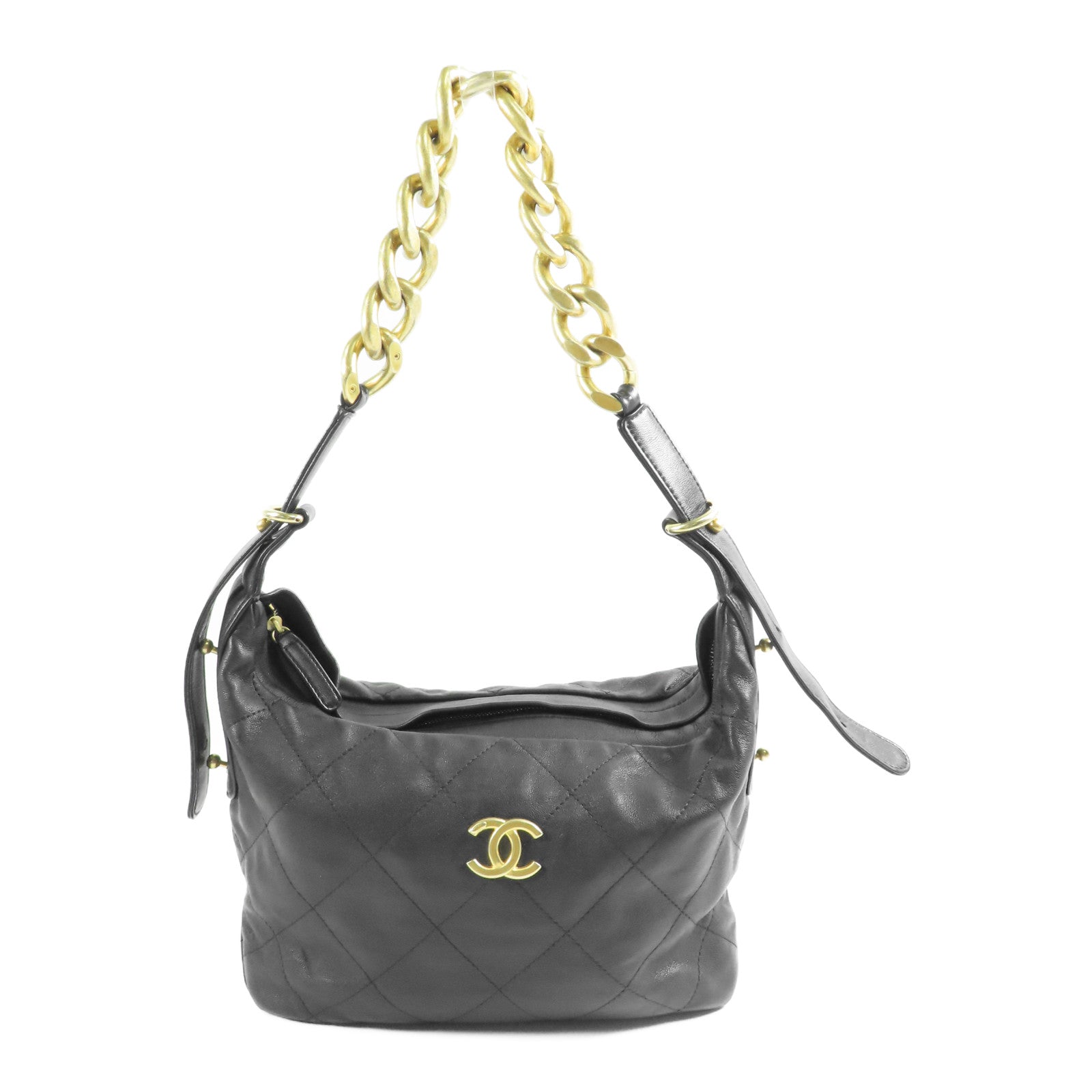 CHANEL 【激減優惠】牛皮皮革Hobo Bag金扣肩背袋