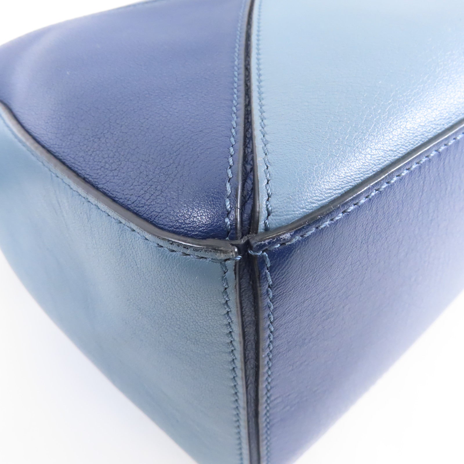 LOEWE 牛皮皮革Puzzle Bag銀扣手挽肩背兩用袋藍色