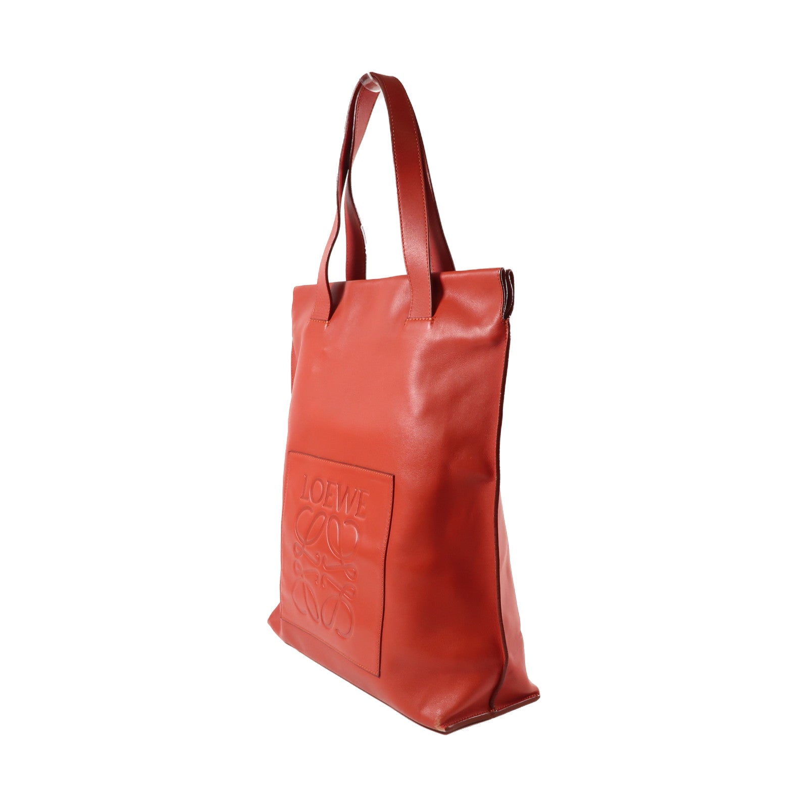 LOEWE 牛皮皮革Tote Bag銀扣手挽袋紅色