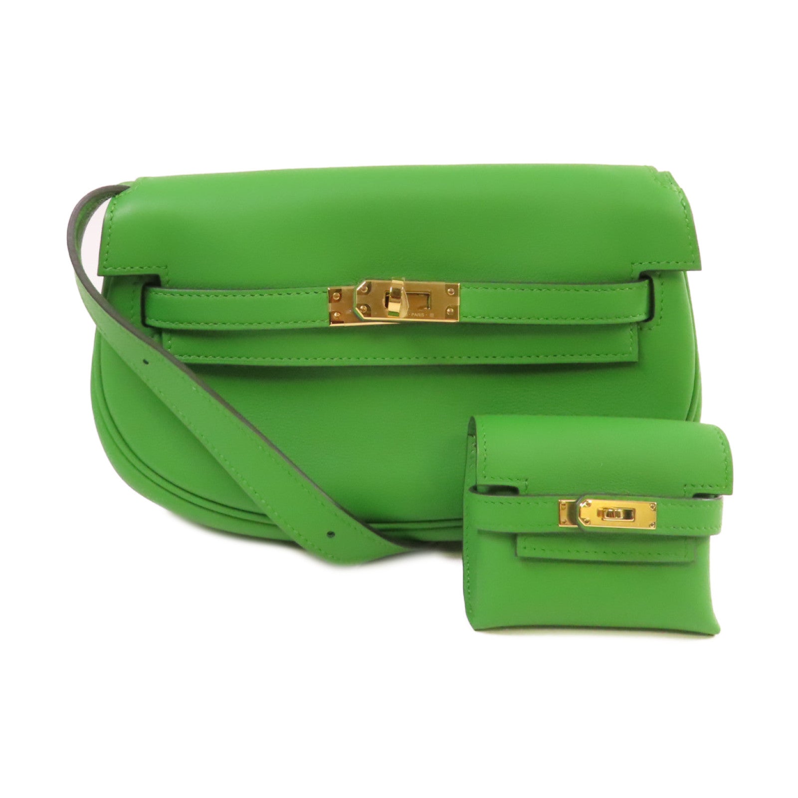 HERMES 【激減優惠】Swift皮革Kelly Moove Shoulder Bag金扣肩背袋A8 Vert Yucca絲蘭綠色