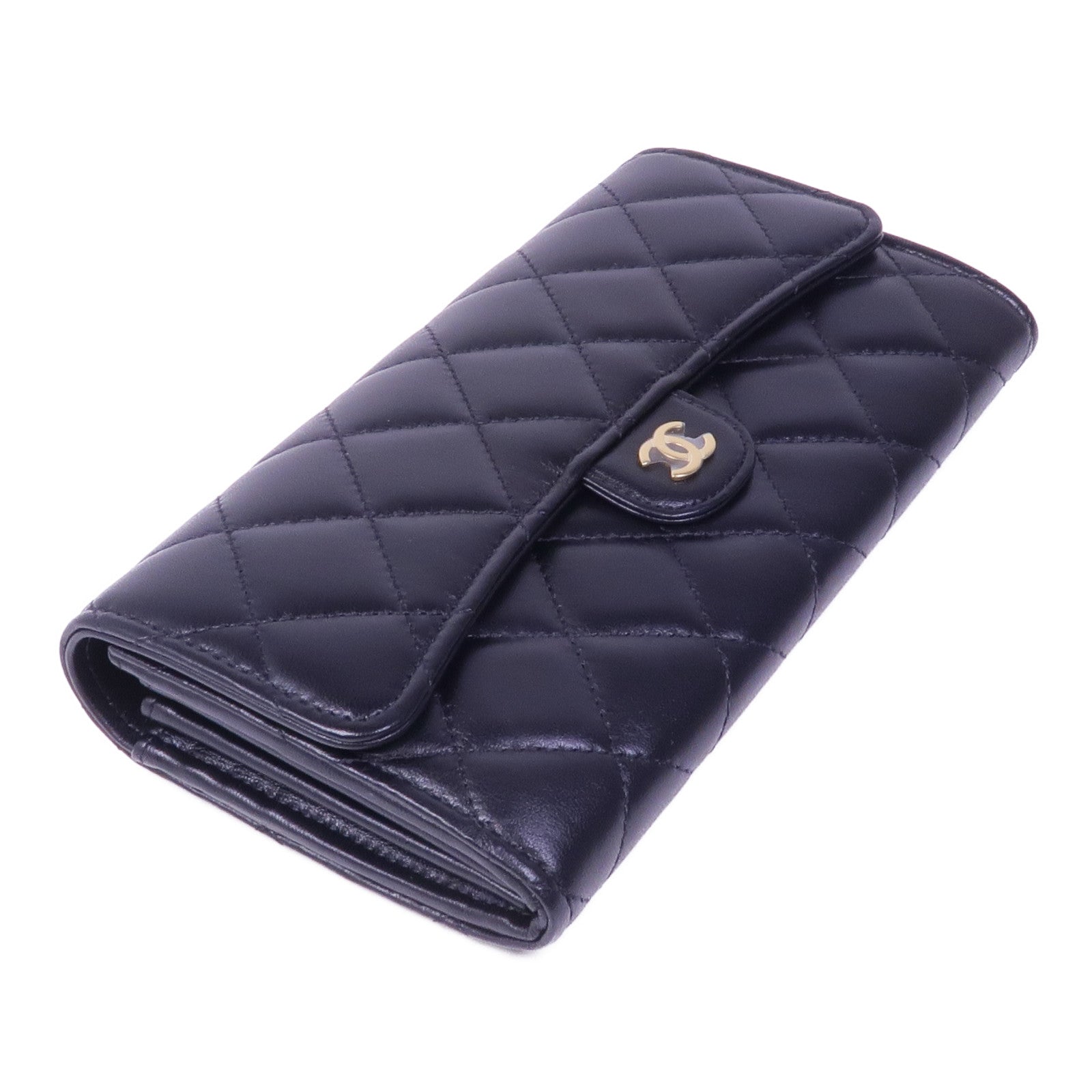 CHANEL 羊皮皮革Long Wallet金扣長錢包