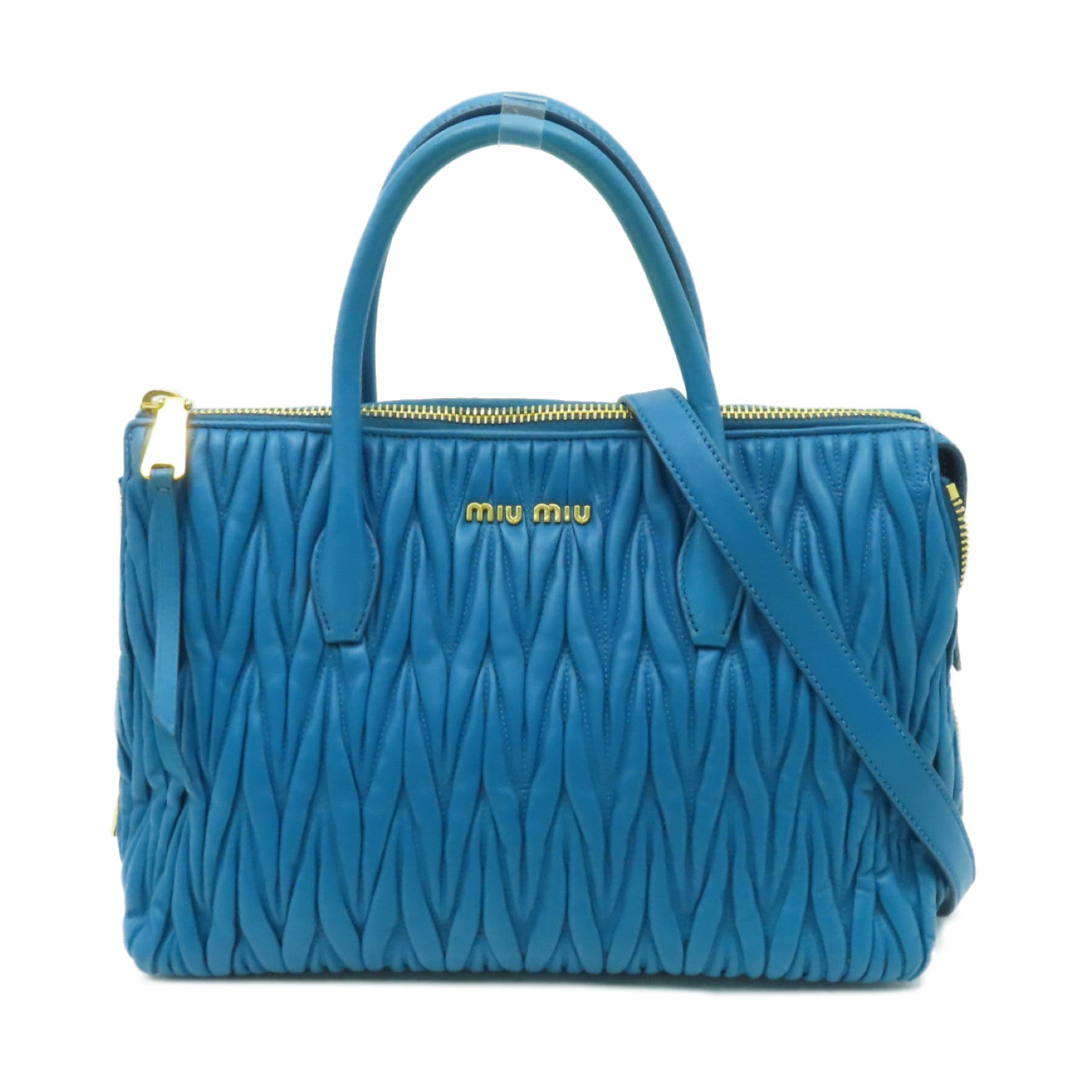 Miu Miu 【激減優惠】牛皮皮革2way Shoulder Bag金扣手挽肩背兩用袋藍色