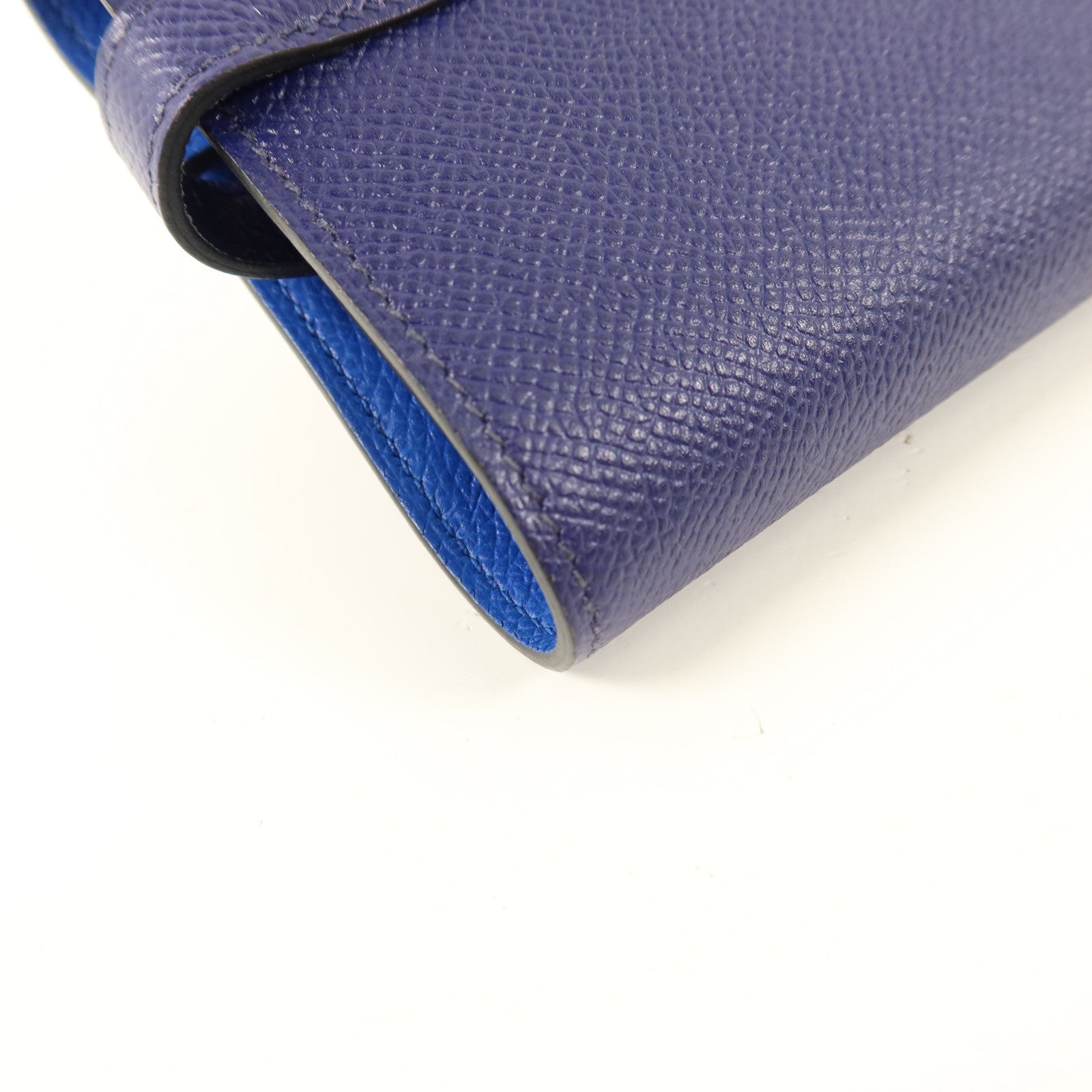 HERMES Epsom皮革Kelly Wallet銀扣錢包Bleu Encre