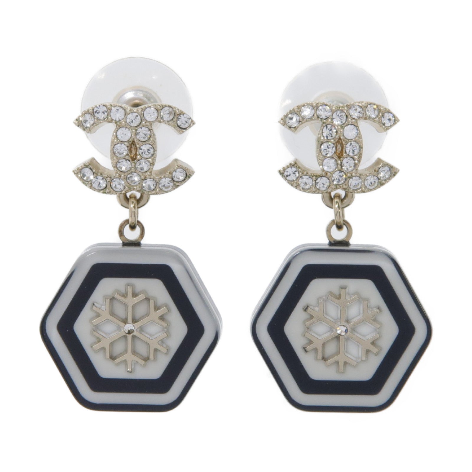 CHANEL 【激減優惠】金屬Earrings耳環黑色/白色