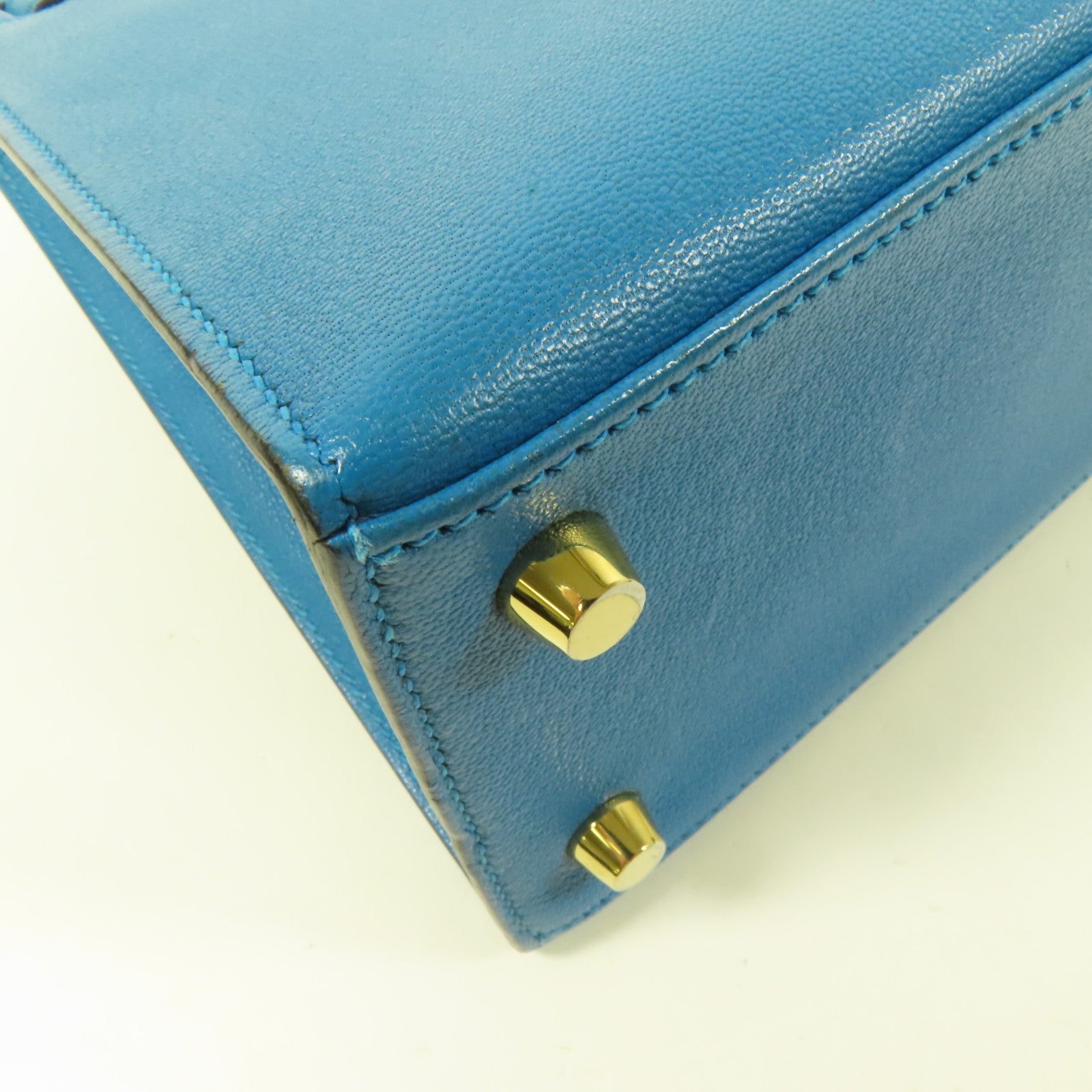 HERMES Chevre皮革Kelly 25金扣手挽肩背兩用袋Blue Zanzibar