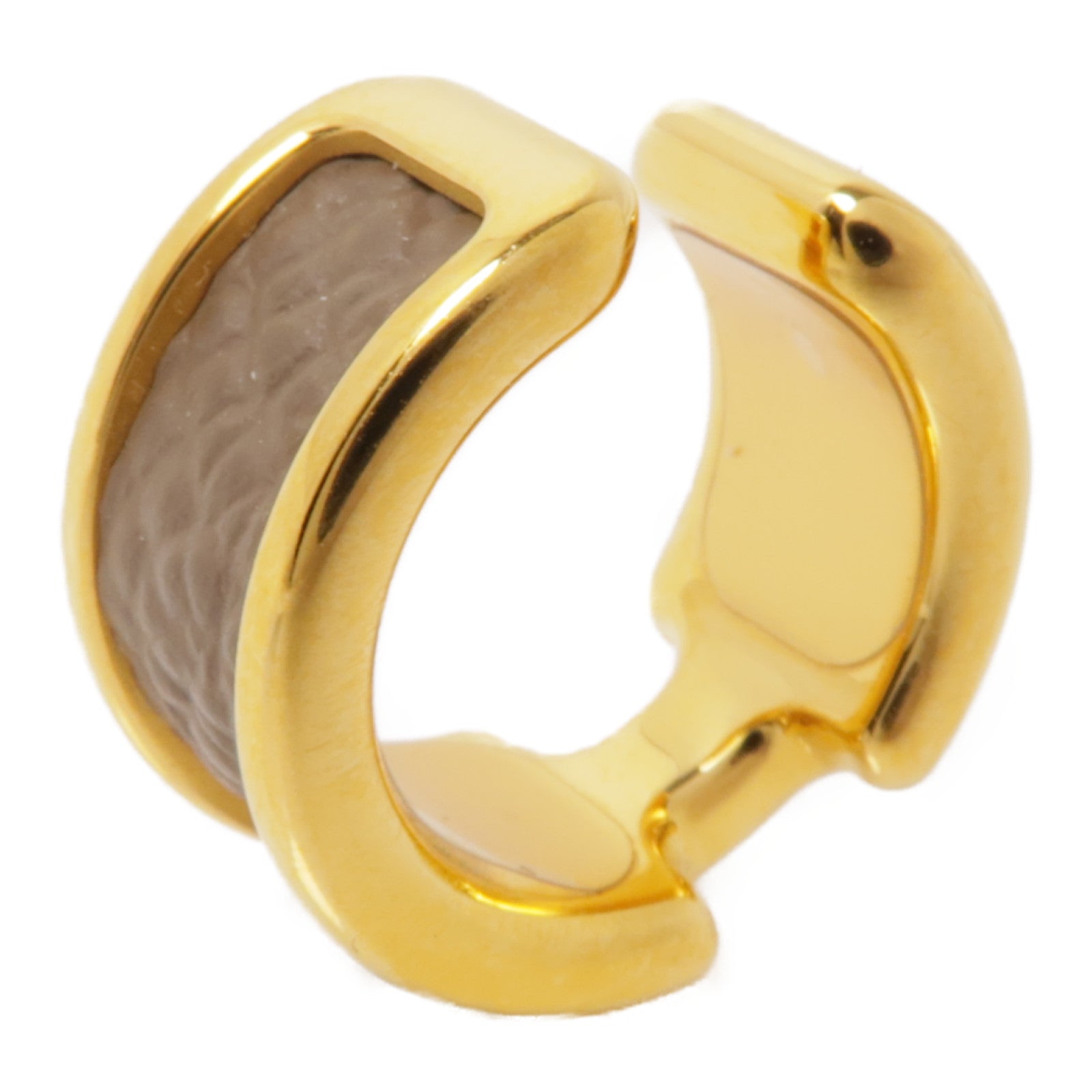 HERMES Epsom皮革/金屬Olympe Ear Cuff耳環Etoupe