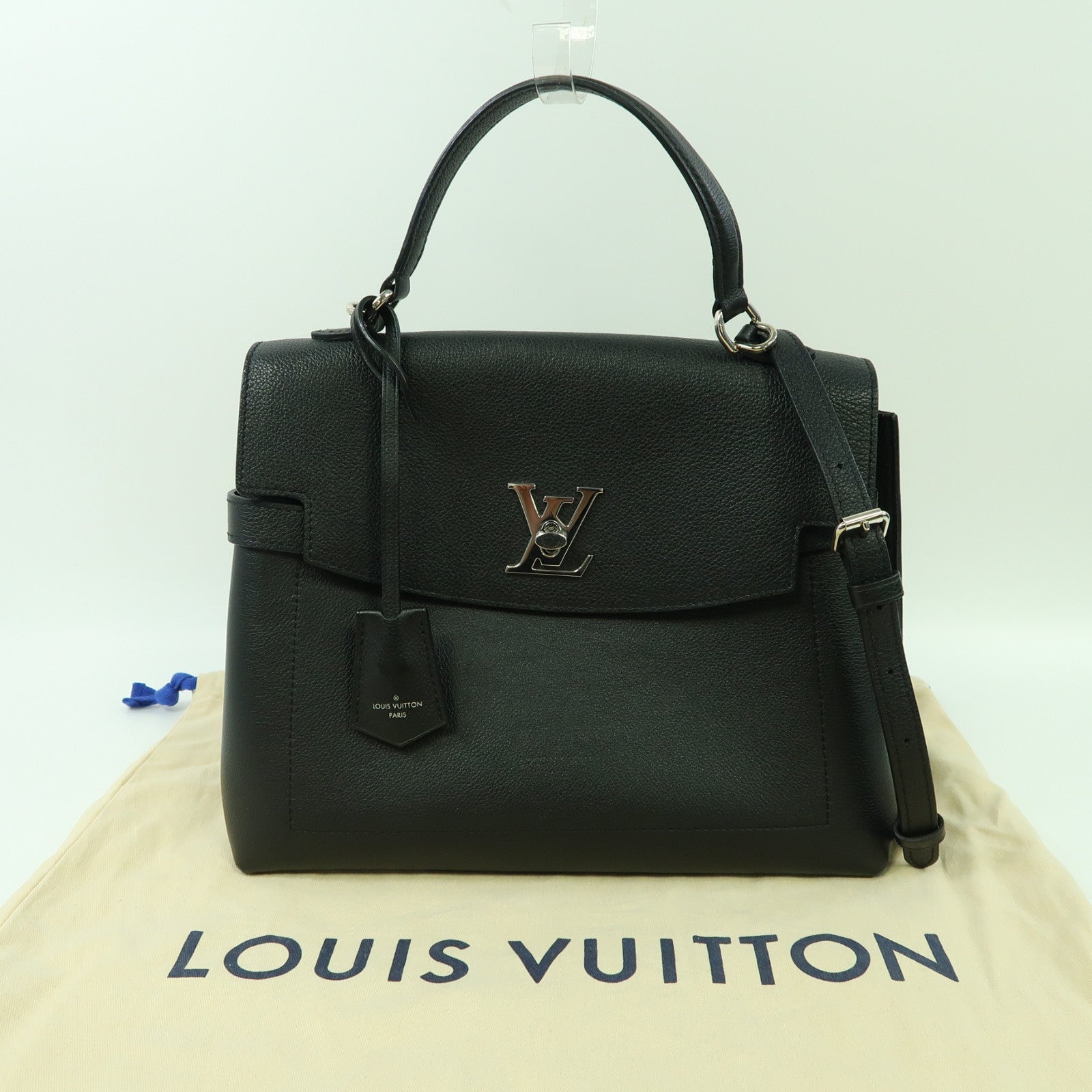 LOUIS VUITTON 牛皮皮革Lockme Ever銀扣手挽肩背兩用袋黑色