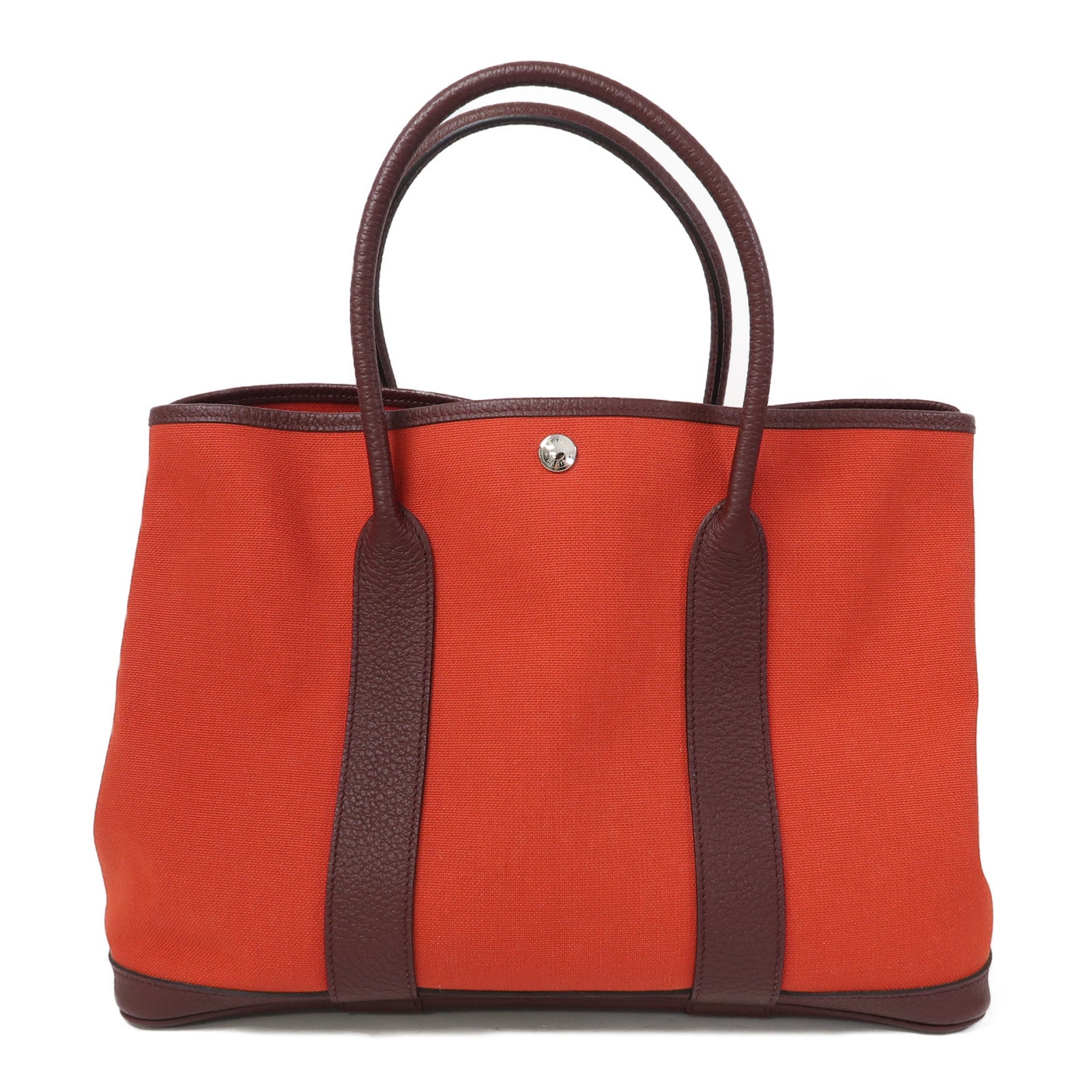HERMES 【激減優惠】Toile H帆布Garden Party PM銀扣手挽袋Cuivre/紅銅色