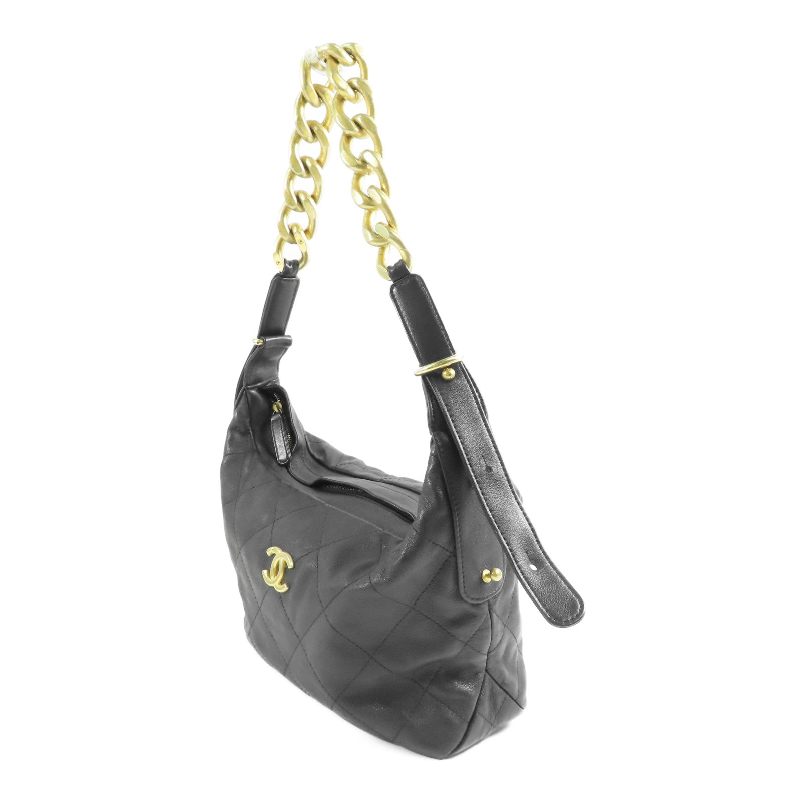 CHANEL 【激減優惠】牛皮皮革Hobo Bag金扣肩背袋