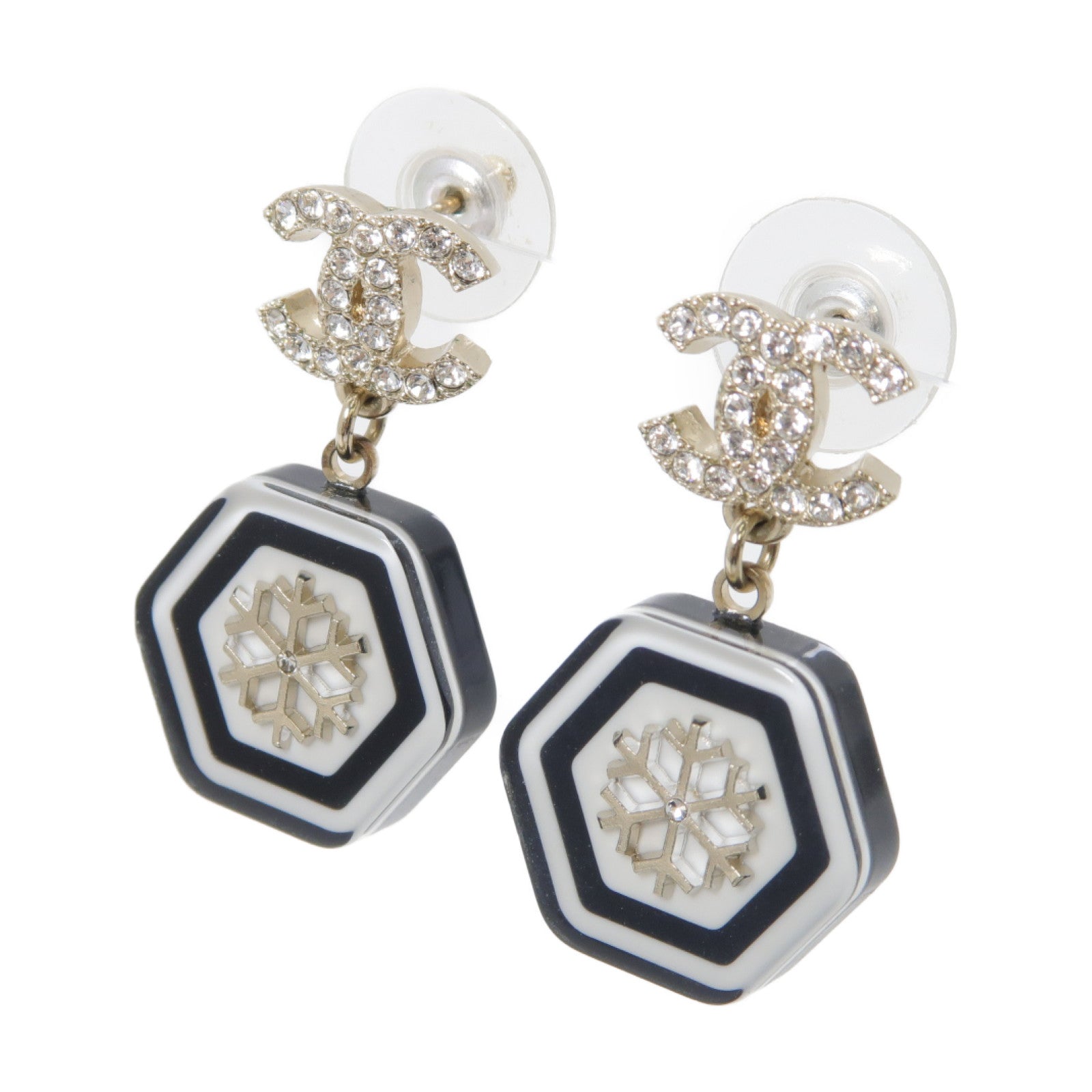 CHANEL 【激減優惠】金屬Earrings耳環黑色/白色