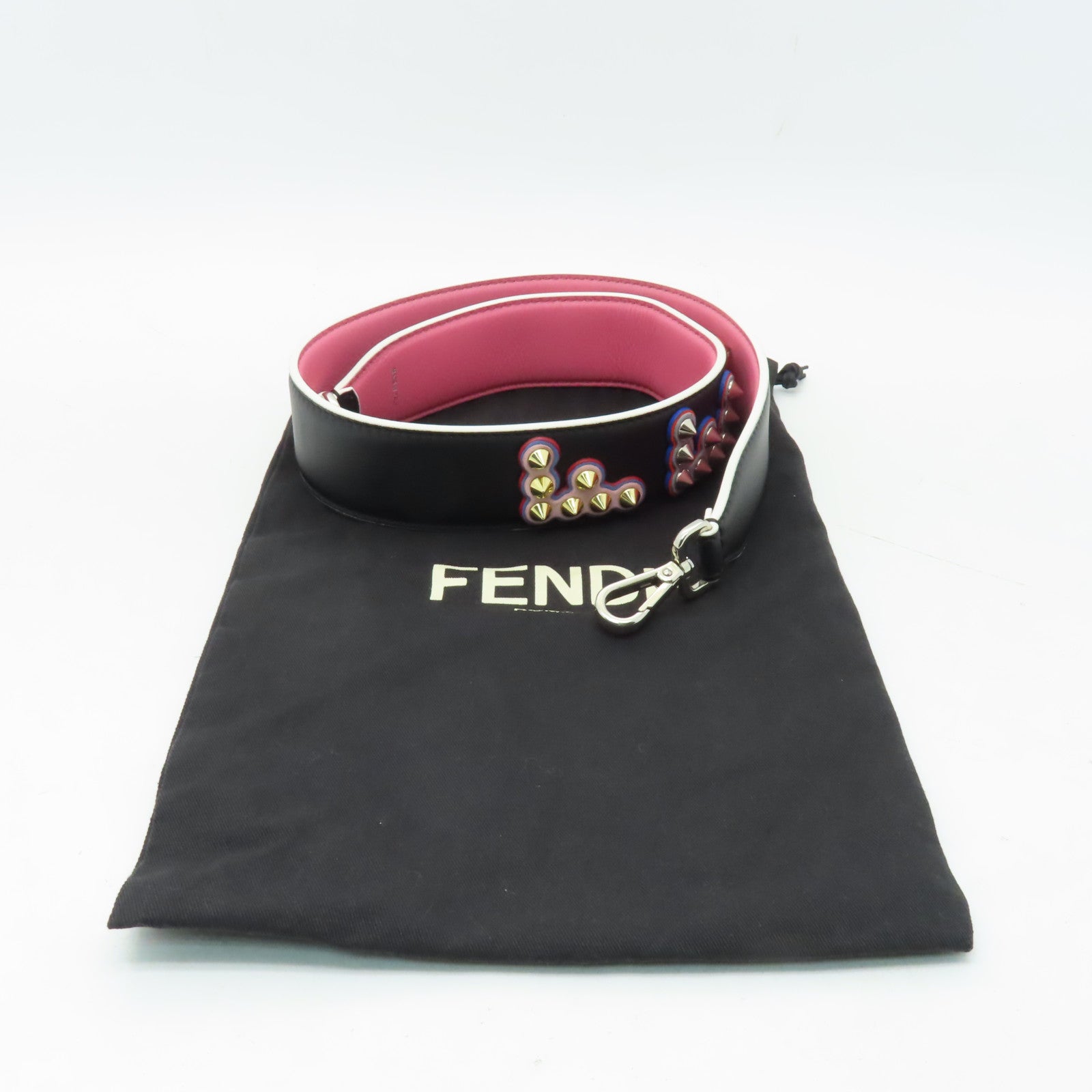 FENDI 【清倉大減價】牛皮皮革Strap銀扣肩背帶黑色/粉紅色