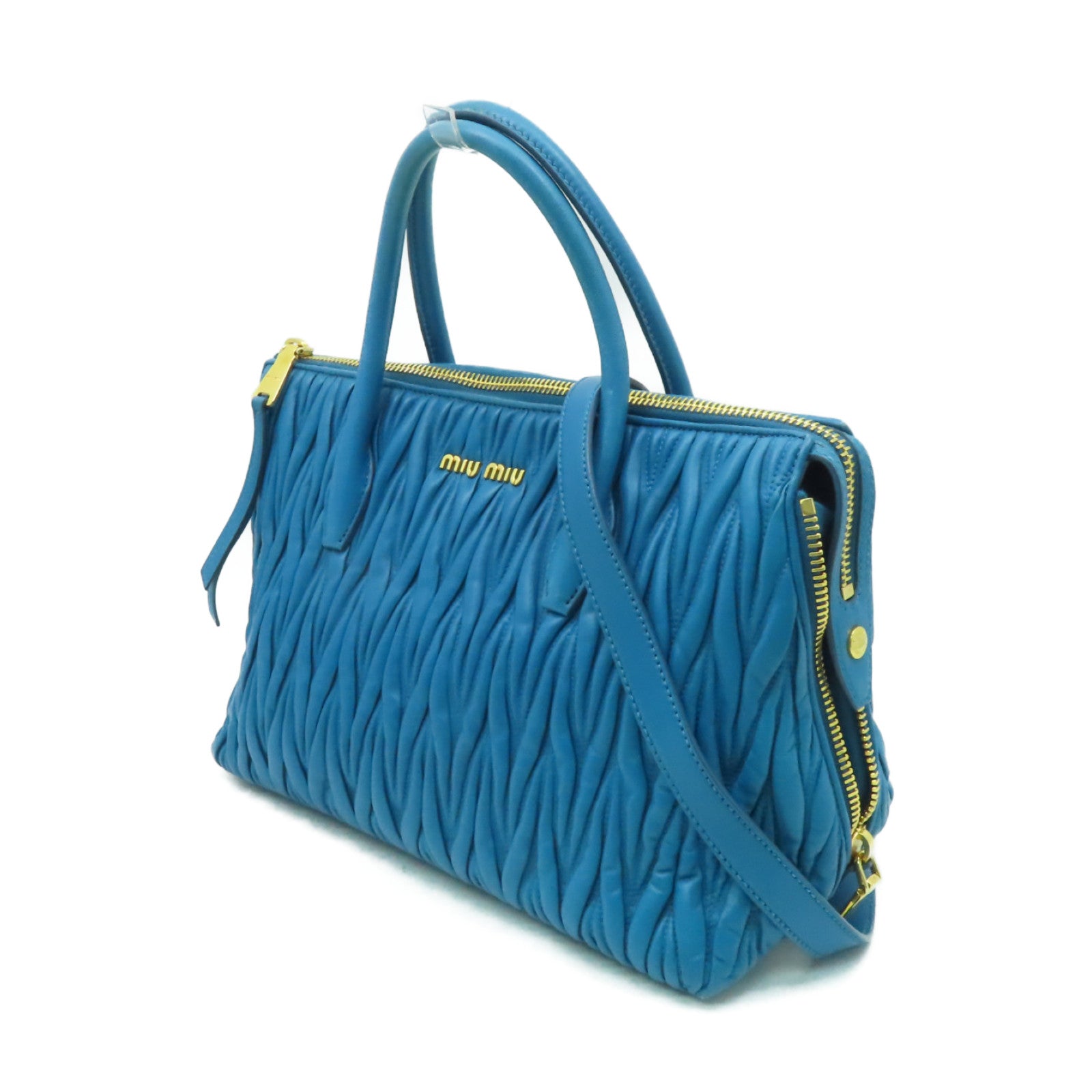 Miu Miu 【激減優惠】牛皮皮革2way Shoulder Bag金扣手挽肩背兩用袋藍色