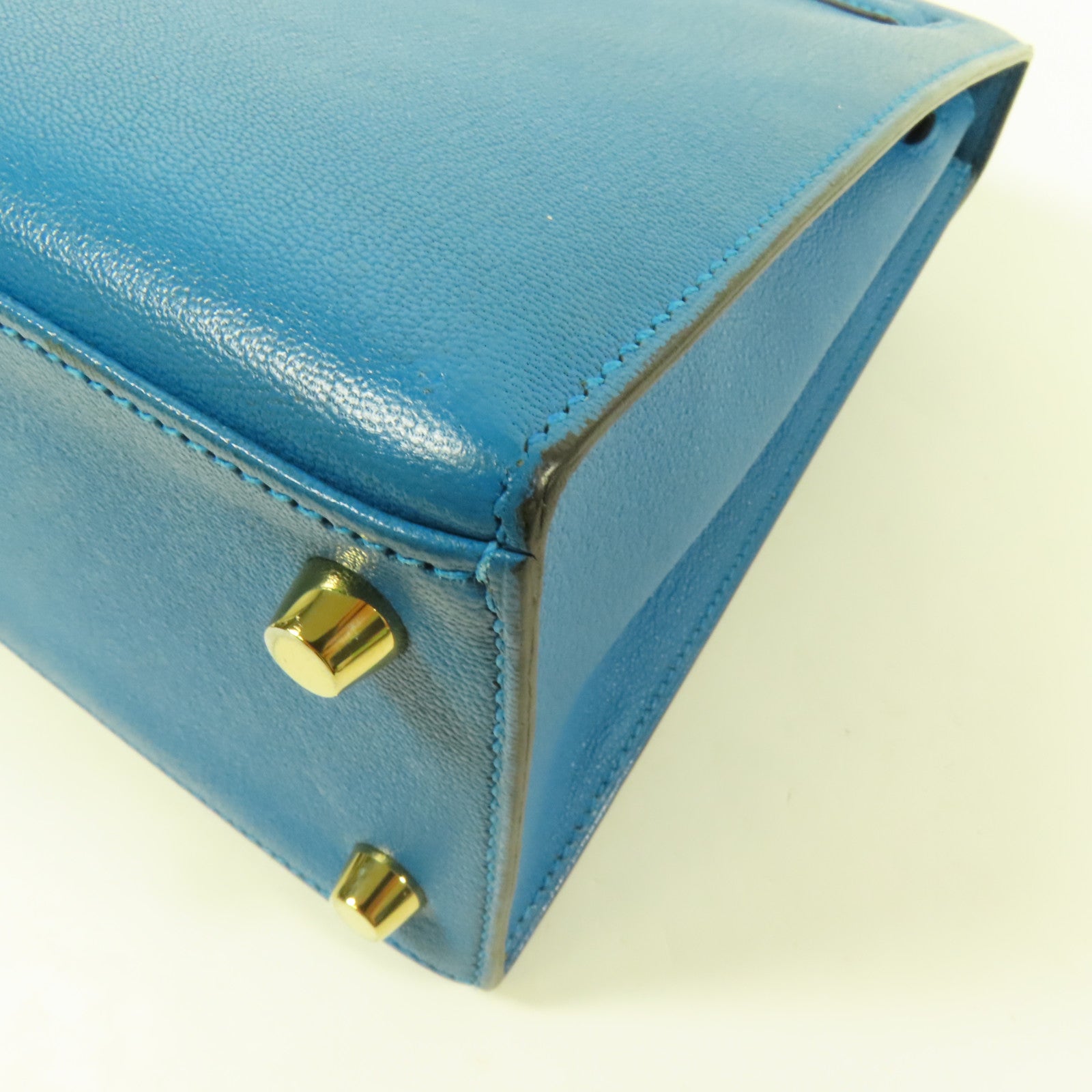 HERMES Chevre皮革Kelly 25金扣手挽肩背兩用袋Blue Zanzibar