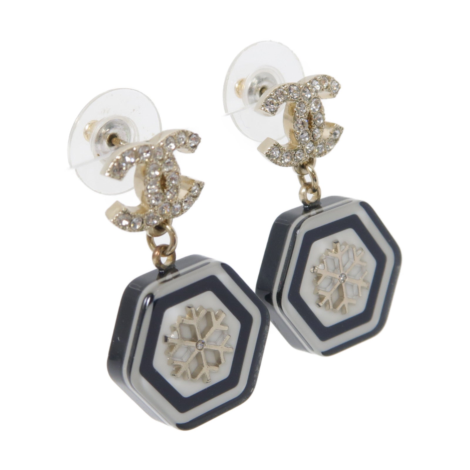 CHANEL 【激減優惠】金屬Earrings耳環黑色/白色