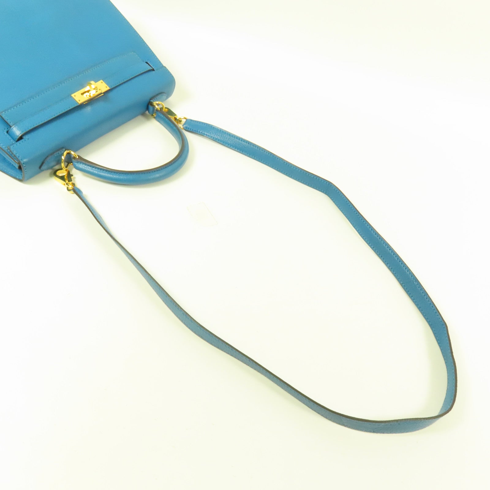 HERMES Chevre皮革Kelly 25金扣手挽肩背兩用袋Blue Zanzibar