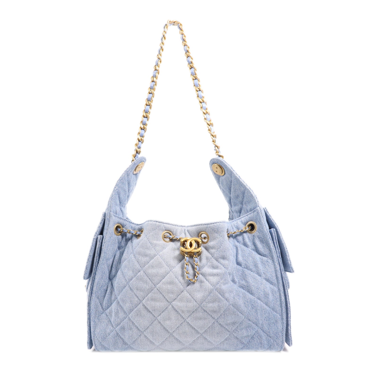 CHANEL 牛仔布Chanel 25 Small金扣鏈帶肩背袋