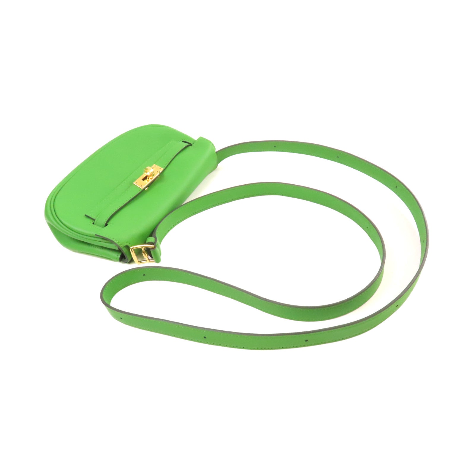 HERMES 【激減優惠】Swift皮革Kelly Moove Shoulder Bag金扣肩背袋A8 Vert Yucca絲蘭綠色