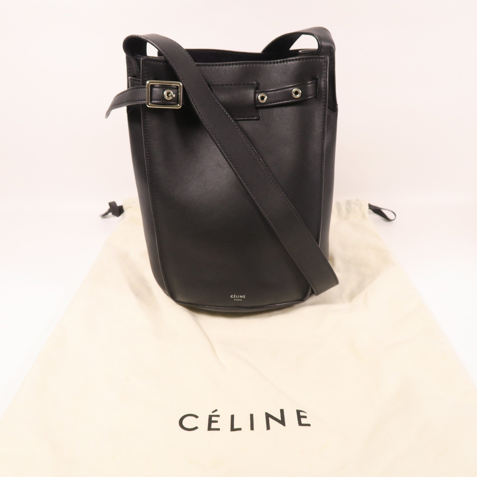 CELINE SHW Big Bag Bucket Shoulder Bag Calfskin Leather Black
