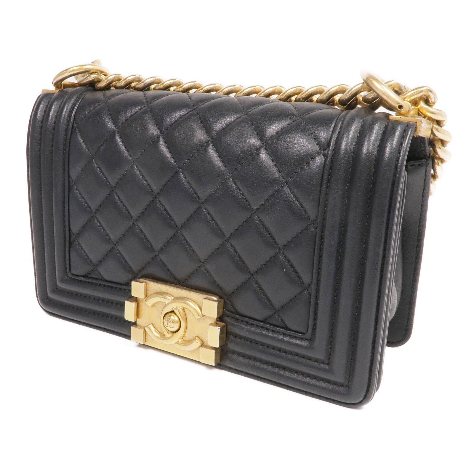 CHANEL 羊皮皮革Boy 20金扣鏈帶肩背袋