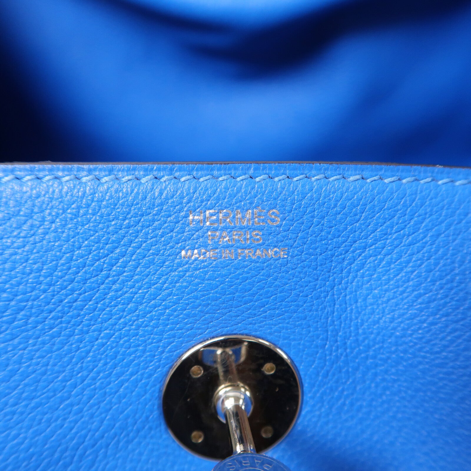 HERMES Evercolor皮革Lindy 30手挽肩背兩用袋Bleu France