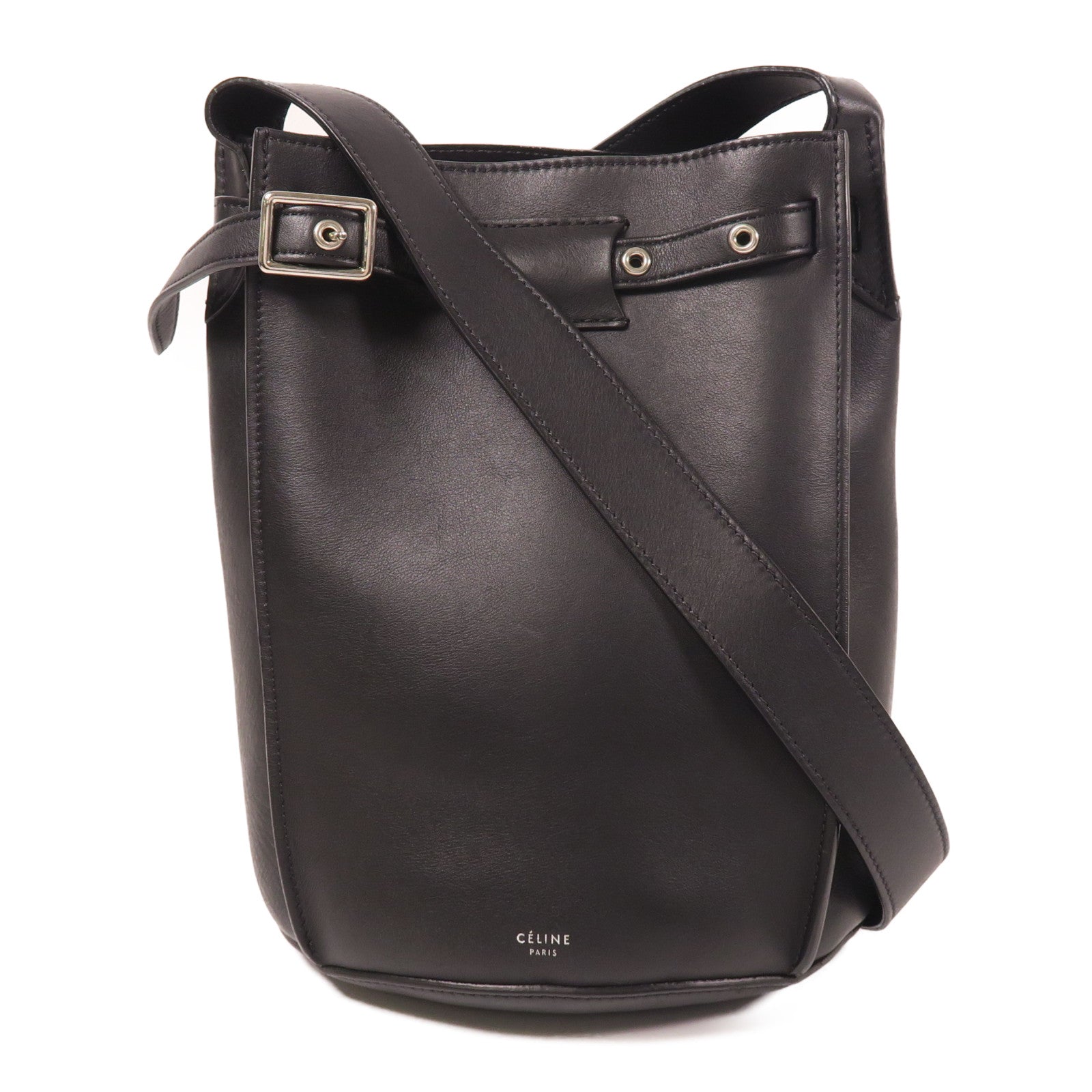 CELINE SHW Big Bag Bucket Shoulder Bag Calfskin Leather Black