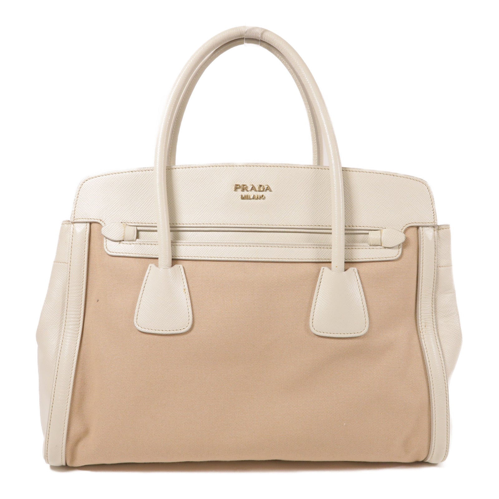 PRADA GHW Hand Bag/Tote Bag BN2580 Canvas/Leather White