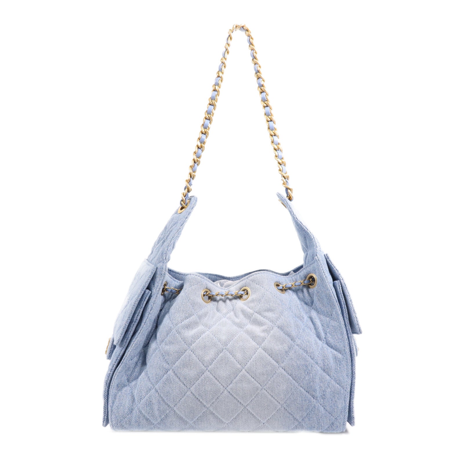 CHANEL 牛仔布Chanel 25 Small金扣鏈帶肩背袋