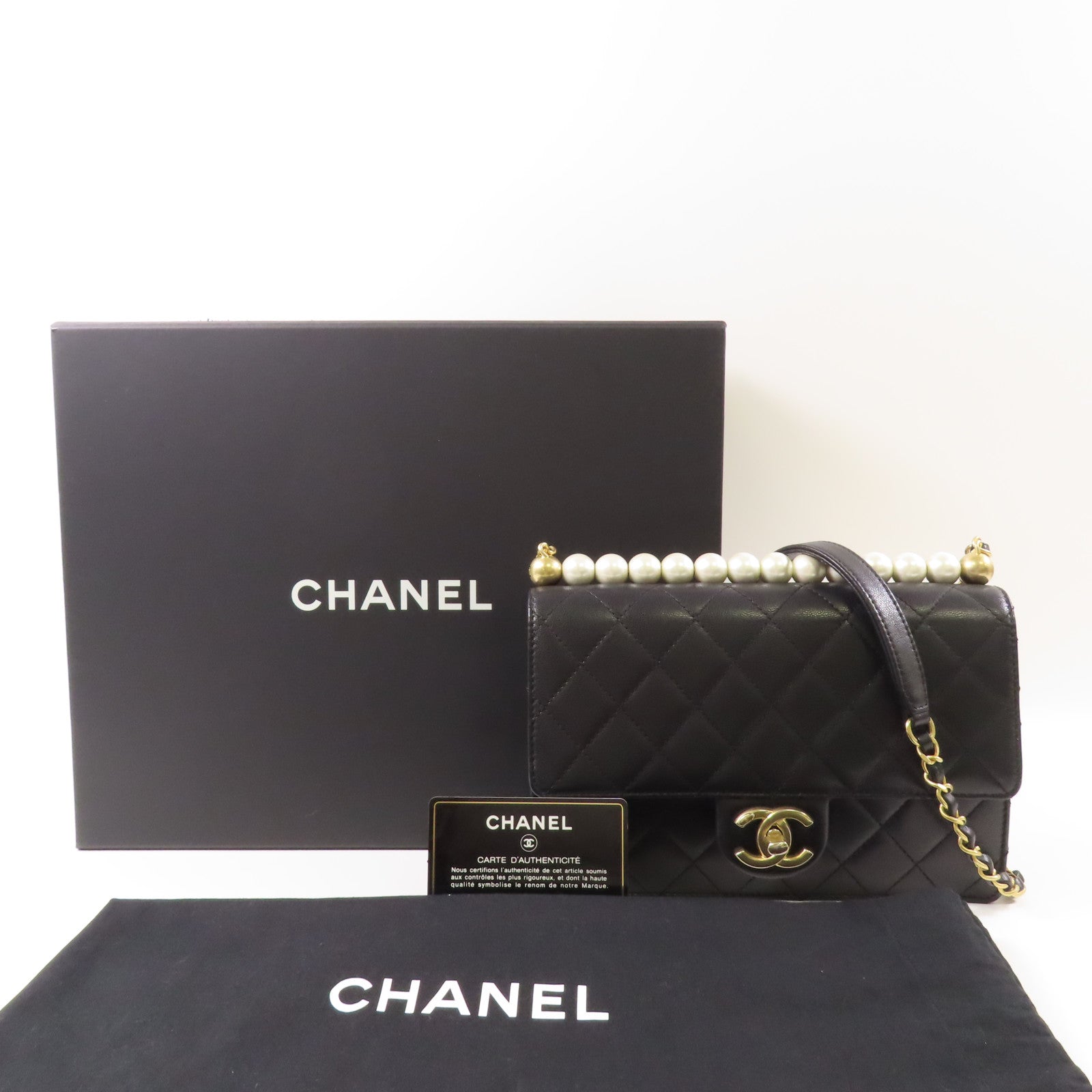 CHANEL 牛皮皮革Chain Shoulder金扣鏈帶肩背袋