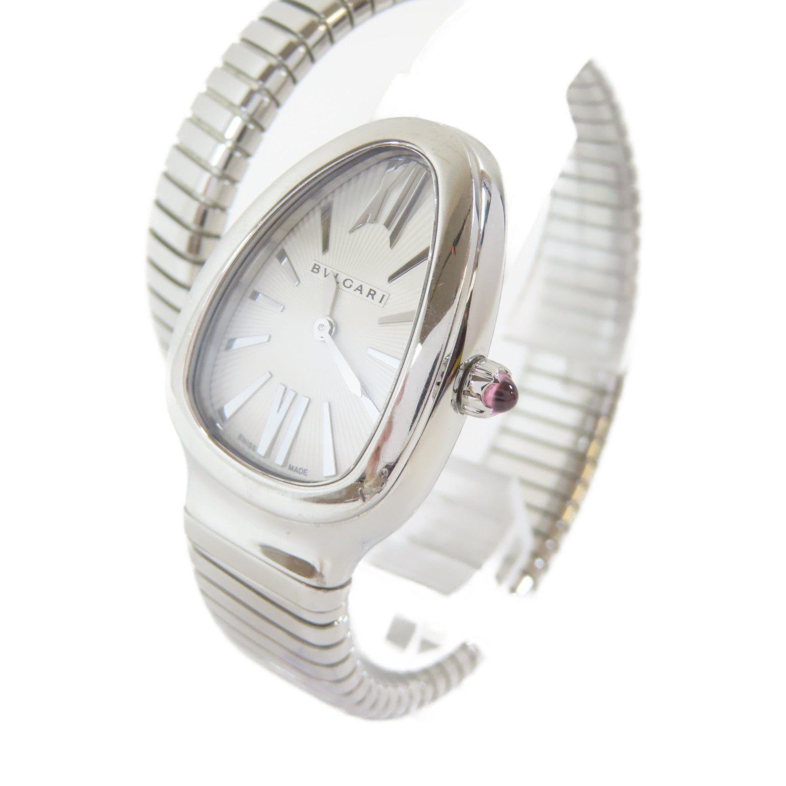 BVLGARI Serpenti Tubogas不鏽鋼石英機芯手錶白色