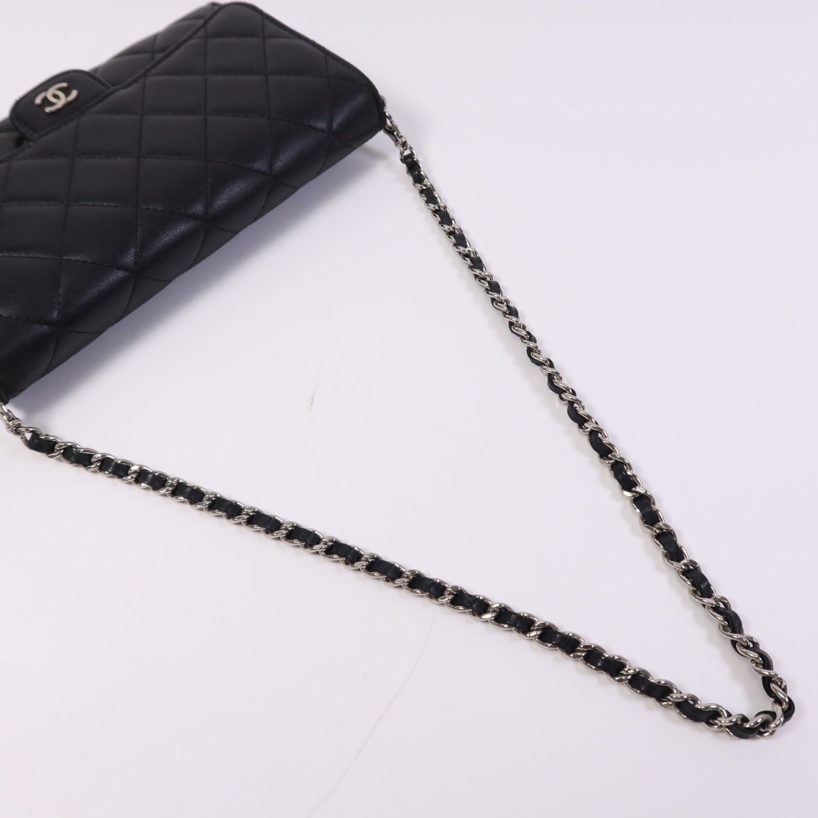 CHANEL 羊皮皮革Chain Shoulder Bag銀扣鏈帶肩背袋