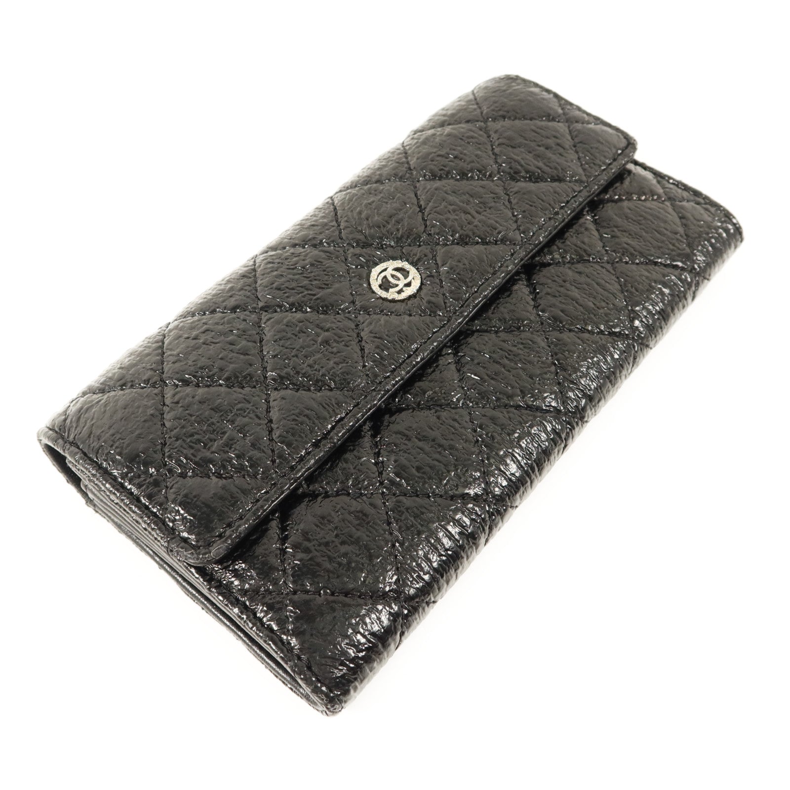 CHANEL 漆皮皮革Long Wallet銀扣長錢包