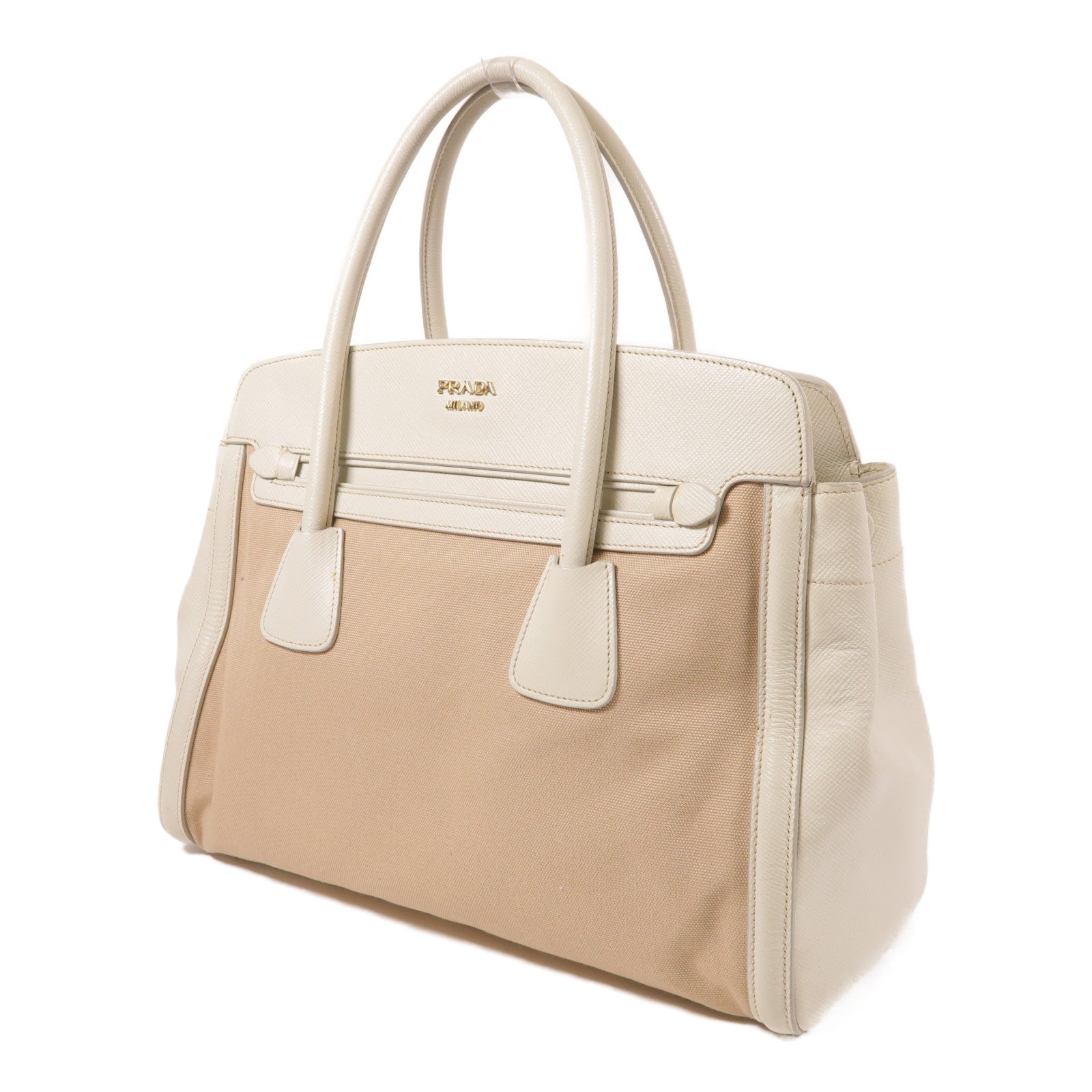 PRADA 【激減優惠】帆布/皮革Tote Bag金扣手挽袋