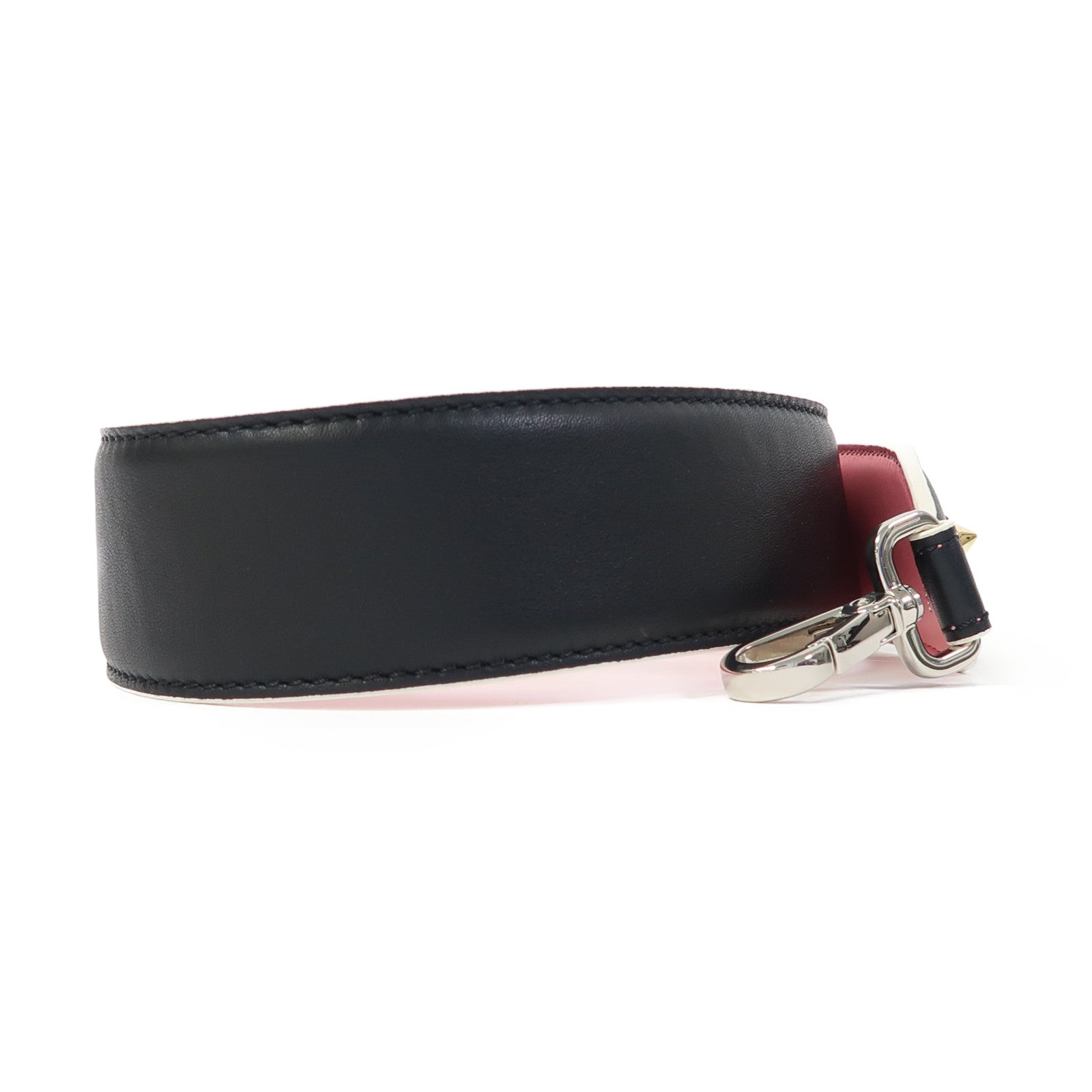 FENDI 牛皮皮革Shoulder Strap銀扣肩背帶黑色