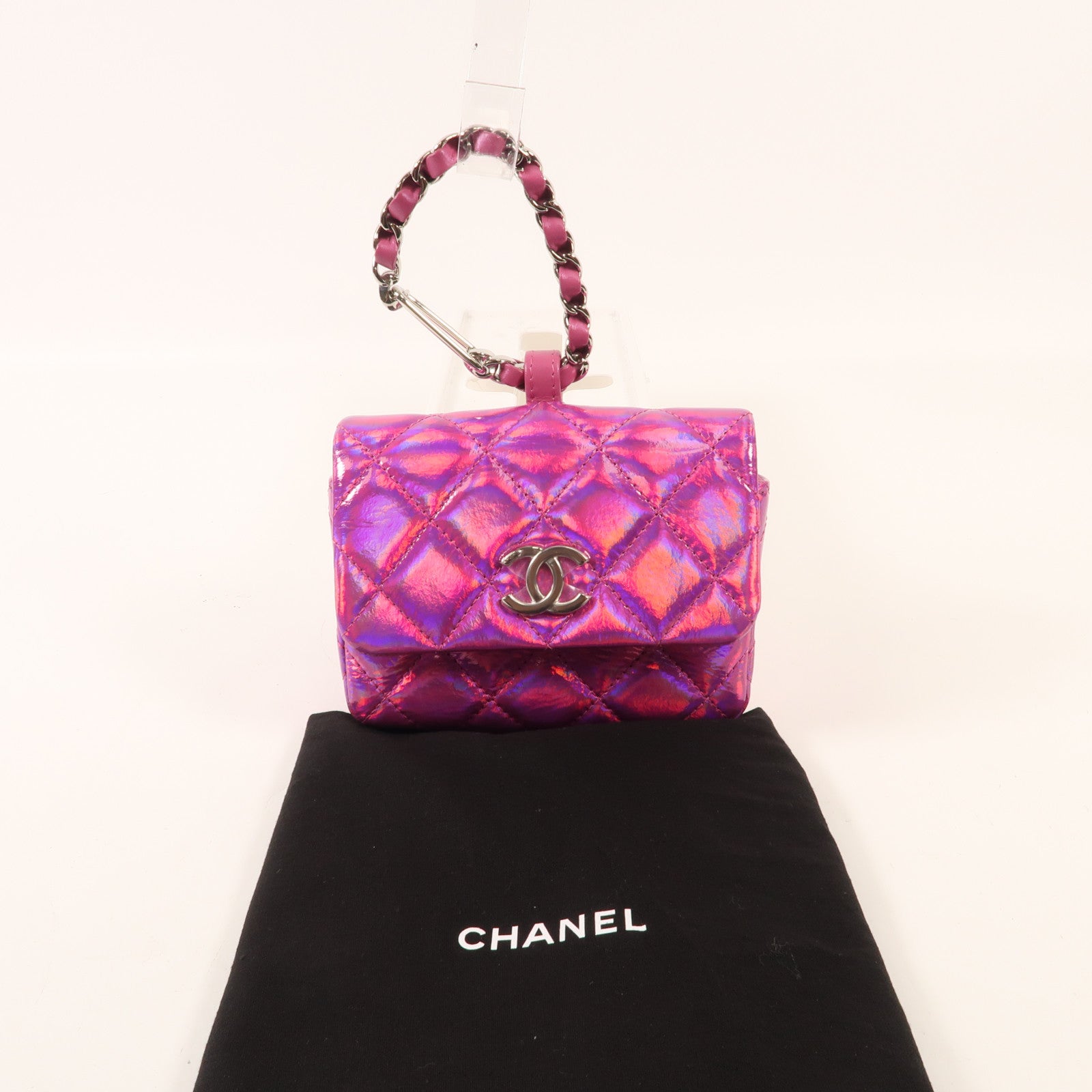CHANEL 漆皮皮革Handbag銀扣手挽袋