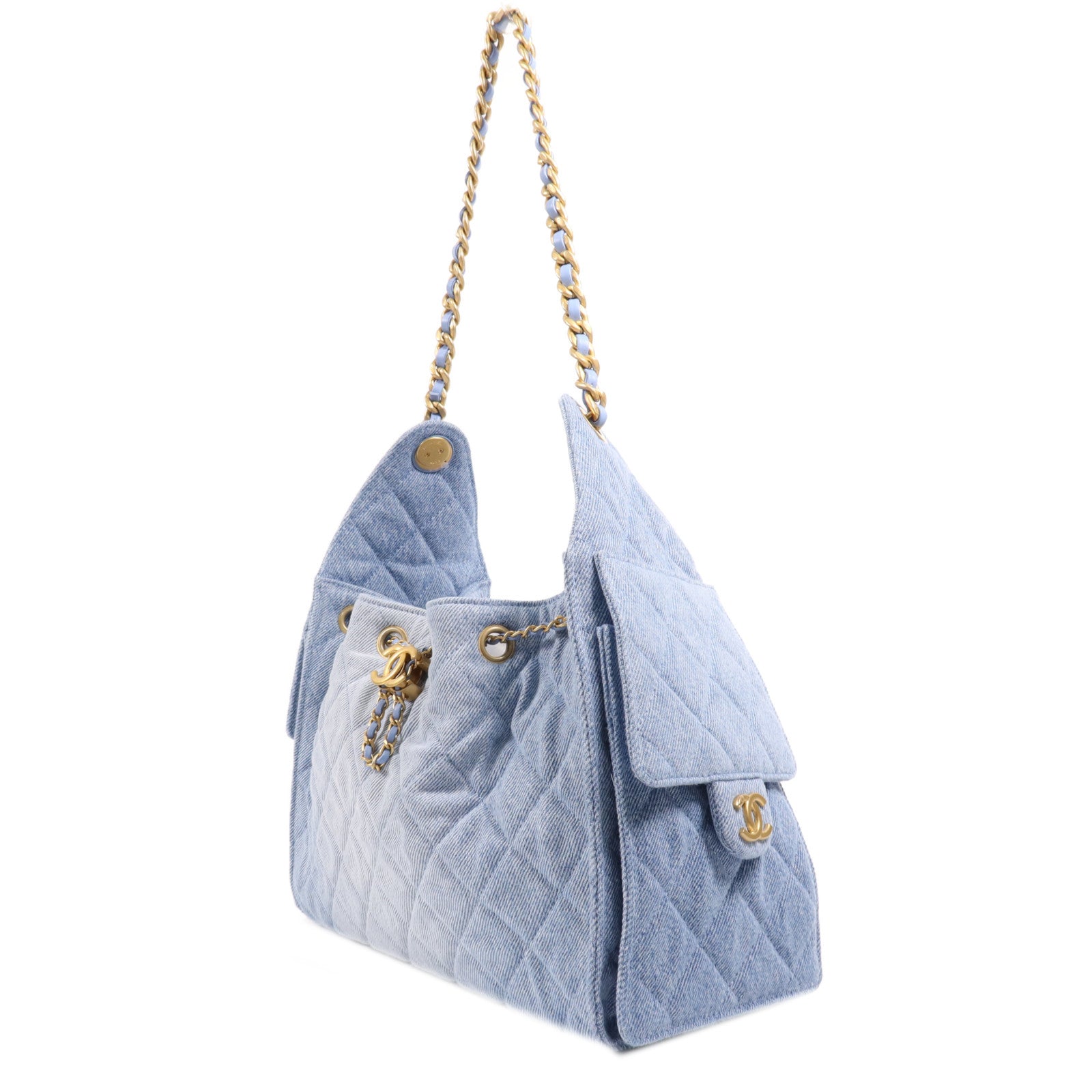 CHANEL 牛仔布Chanel 25 Small金扣鏈帶肩背袋