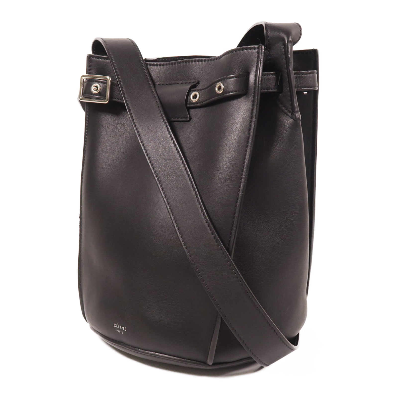CELINE SHW Big Bag Bucket Shoulder Bag Calfskin Leather Black
