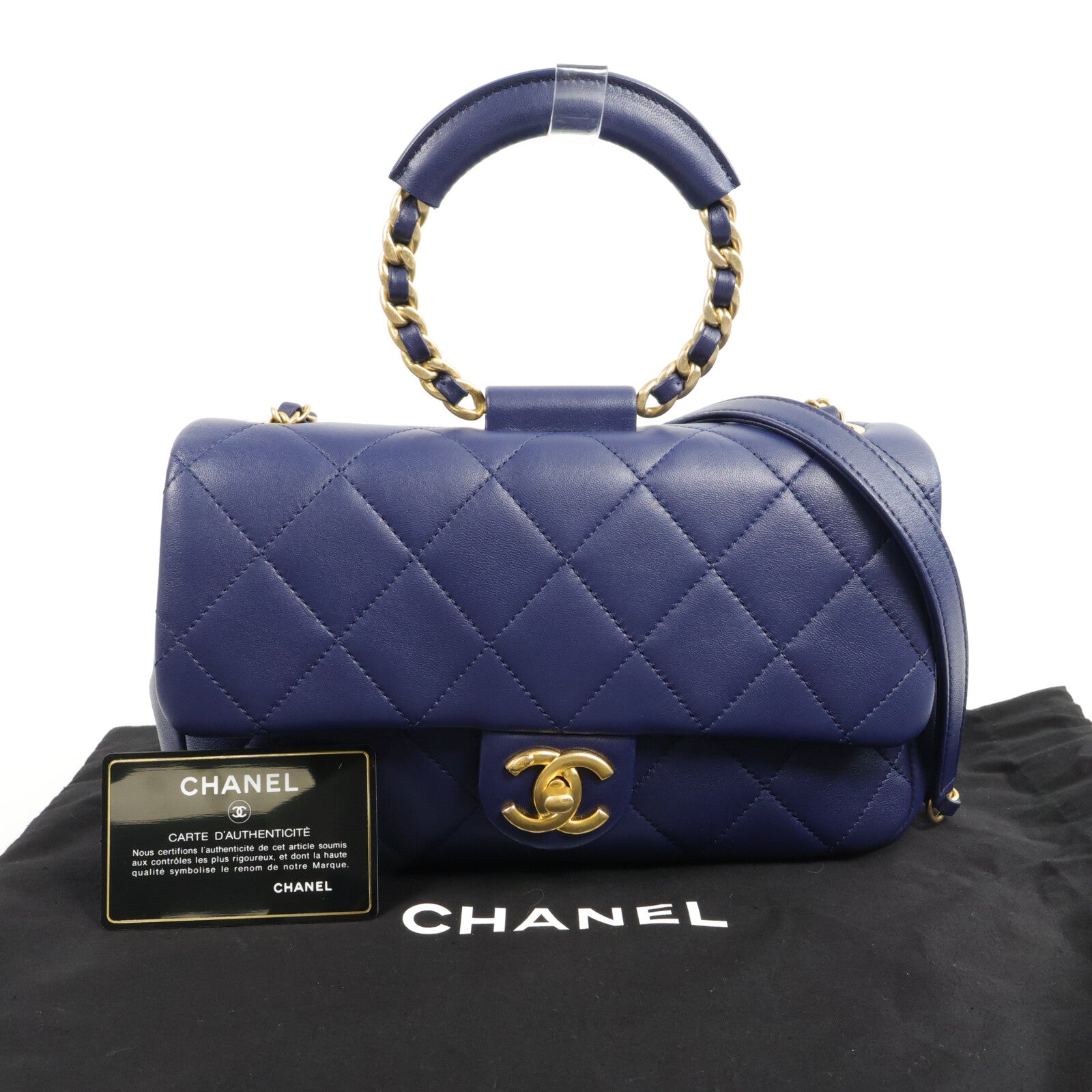 CHANEL 羊皮皮革Classic Flap With Handle手挽肩背兩用袋