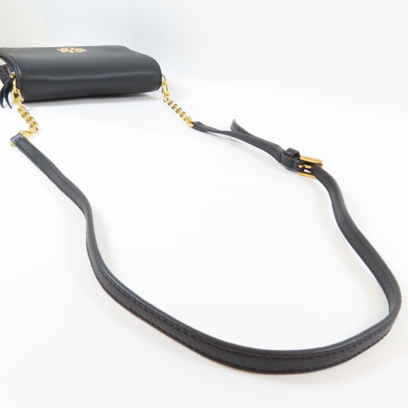 Tory Burch 牛皮皮革Chain Shoulder金扣肩背袋黑色