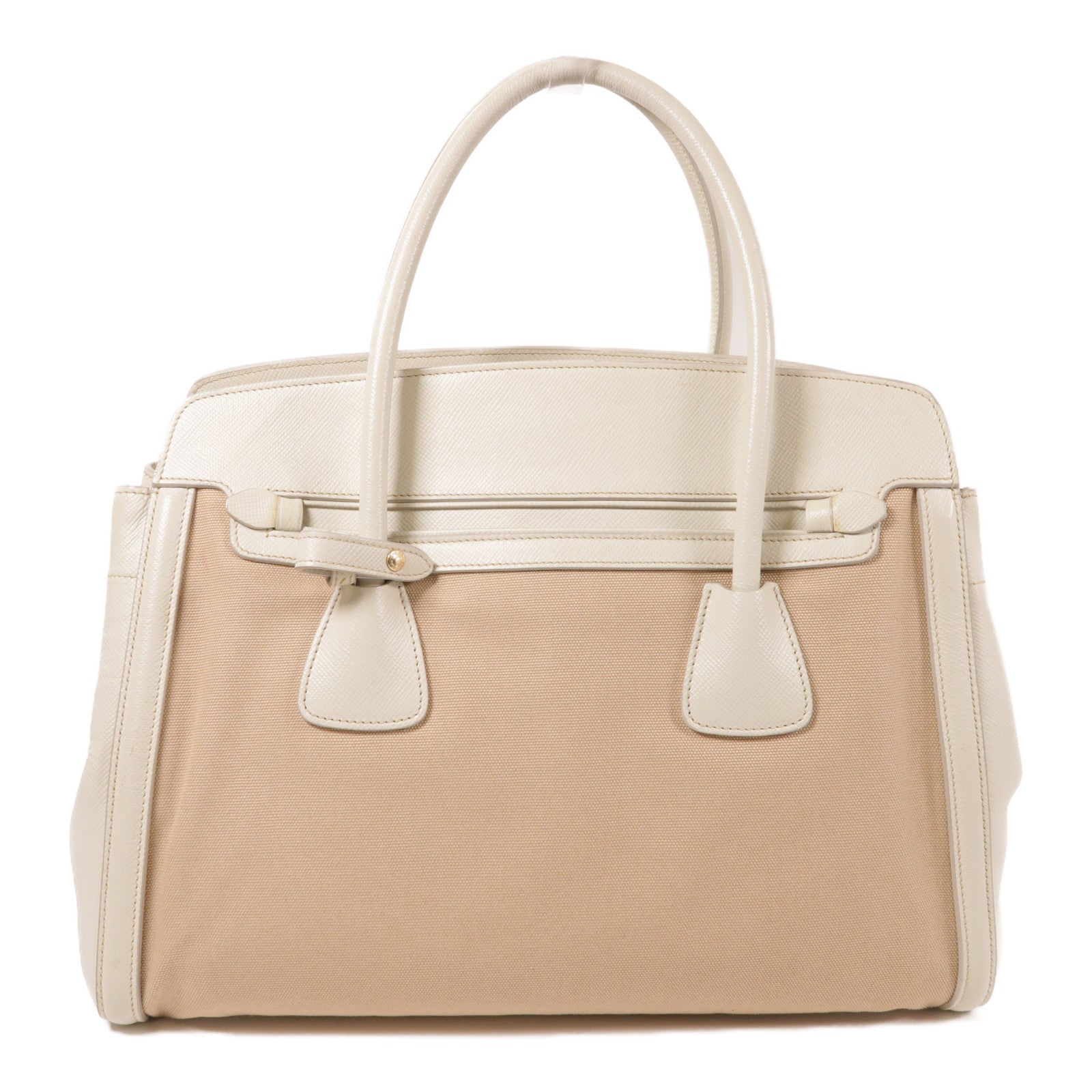 PRADA GHW Hand Bag/Tote Bag BN2580 Canvas/Leather White