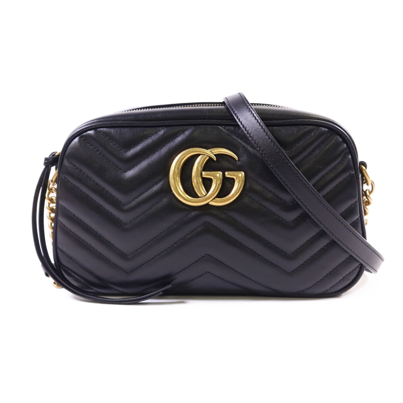GUCCI 牛皮皮革GG Marmont Small金扣鏈帶肩背袋