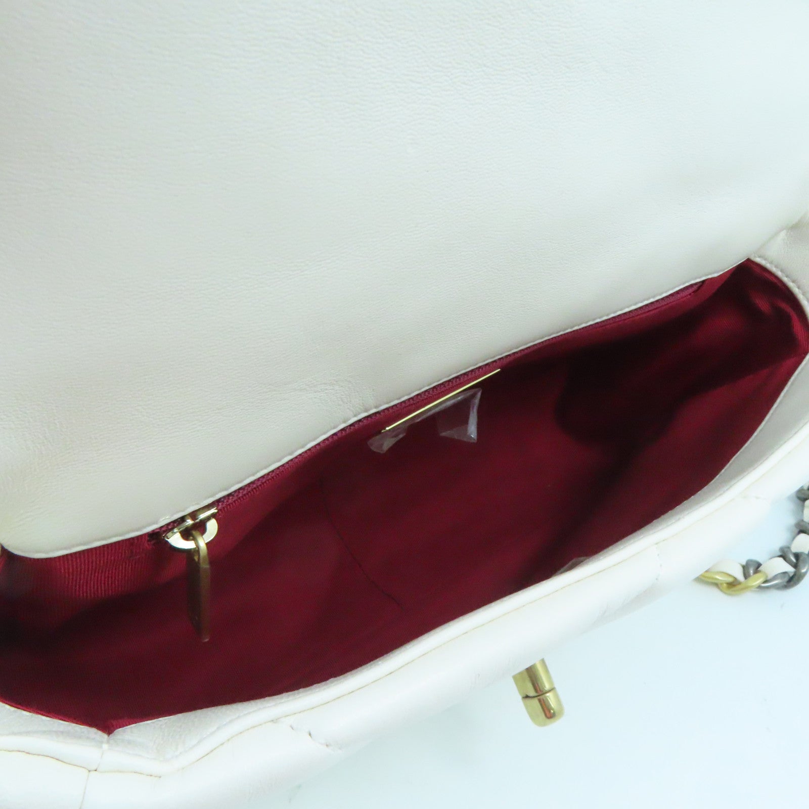 CHANEL rhombic cowhide leather Chain Shoulder Bag gold buckle handle shoulder bag dual-use white