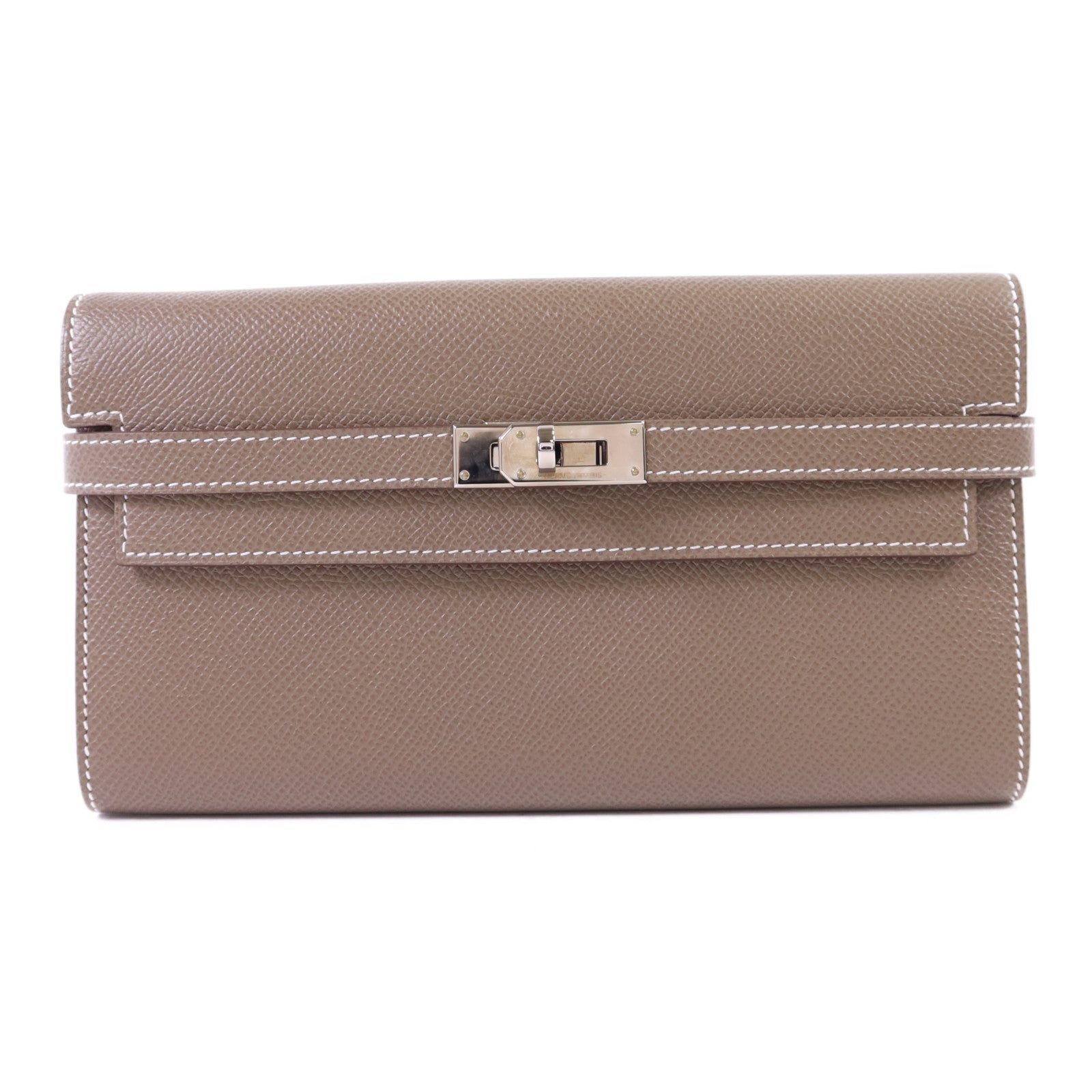 HERMES Epsom皮革Kelly Long Wallet銀扣長錢包Etoupe