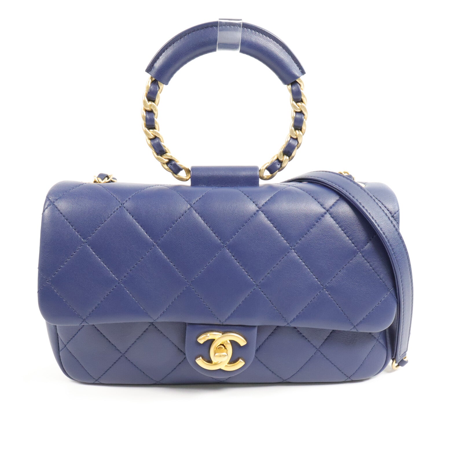 CHANEL 羊皮皮革Classic Flap With Handle手挽肩背兩用袋
