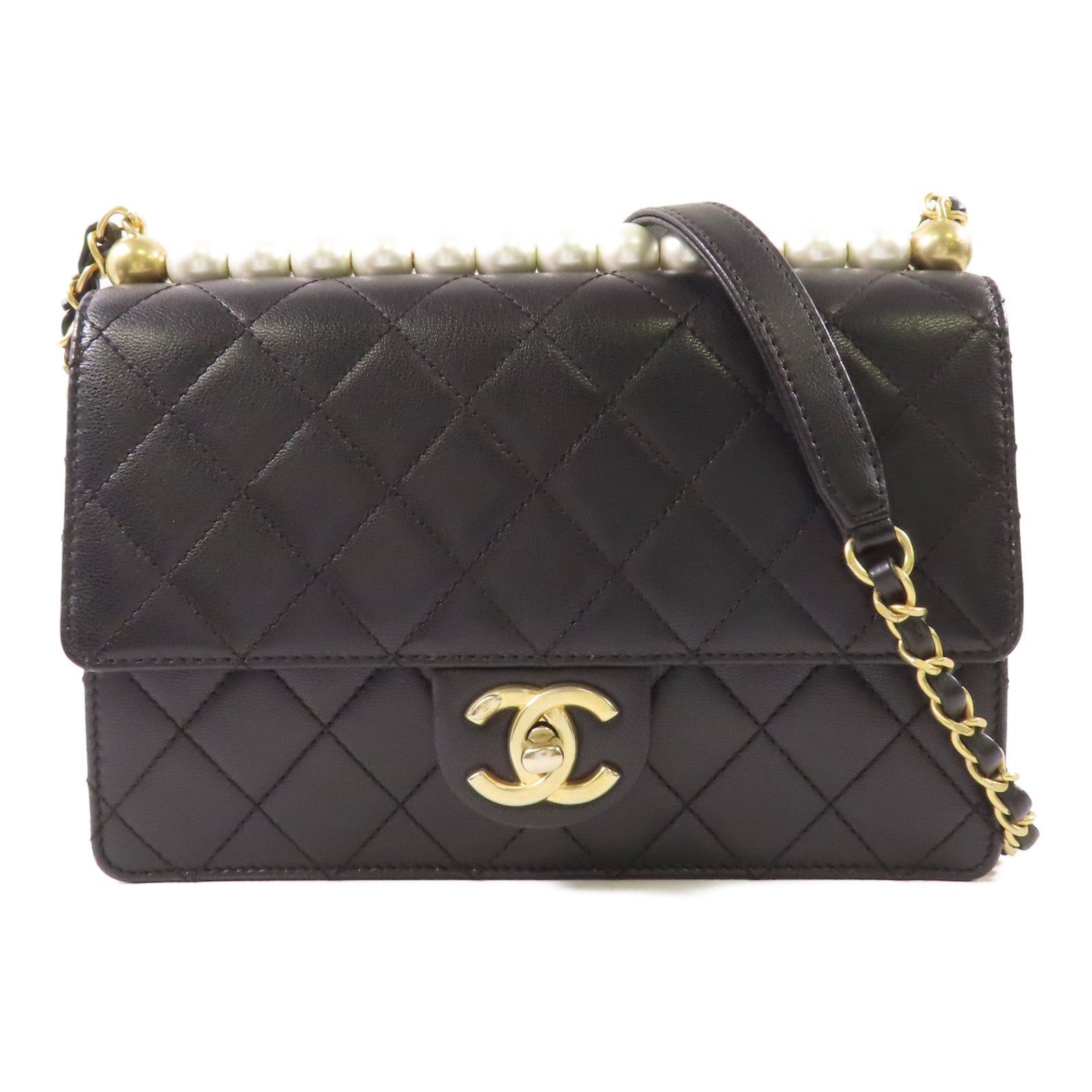 CHANEL 牛皮皮革Chain Shoulder金扣鏈帶肩背袋