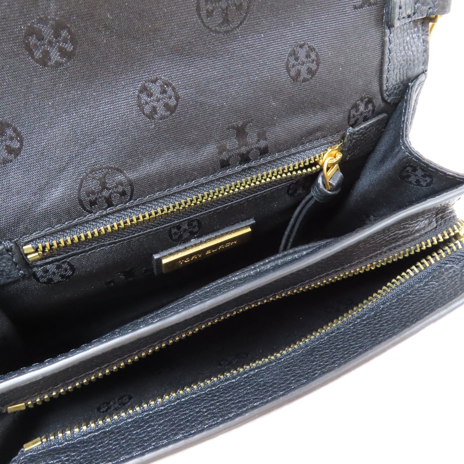 Tory Burch 牛皮皮革Chain Shoulder金扣肩背袋黑色